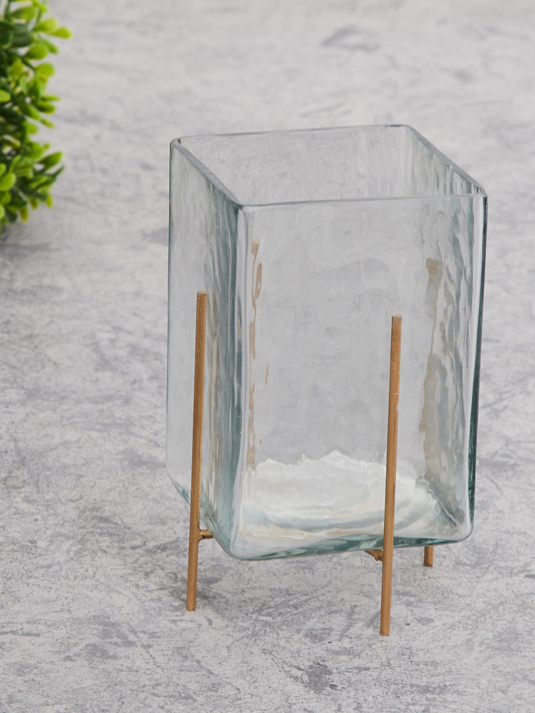 Buy Home Centre Transparent & Gold Toned Glass Planter With Stand