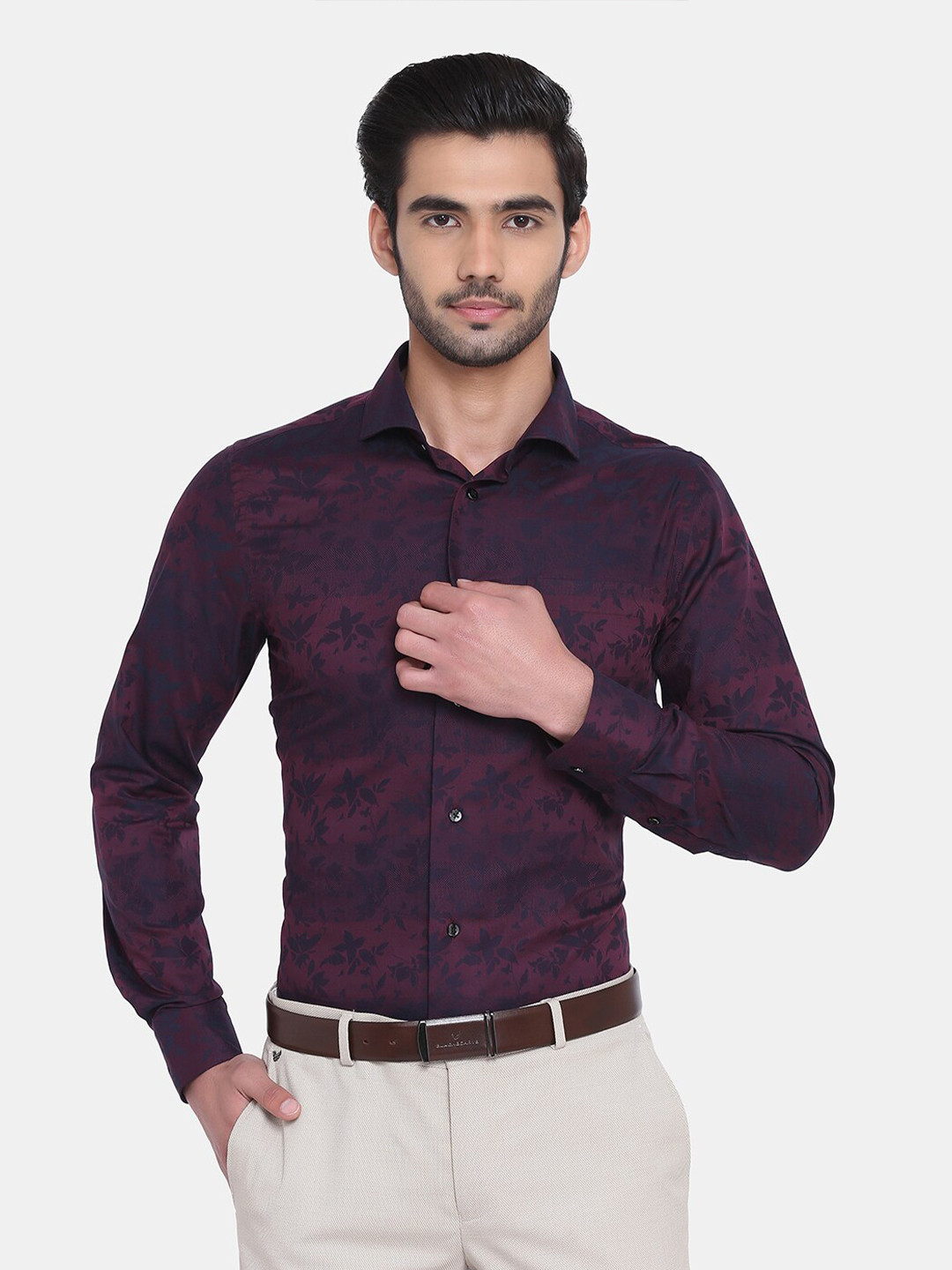 Buy Blackberrys Men Maroon India Slim Fit Cotton Printed Formal Shirt
