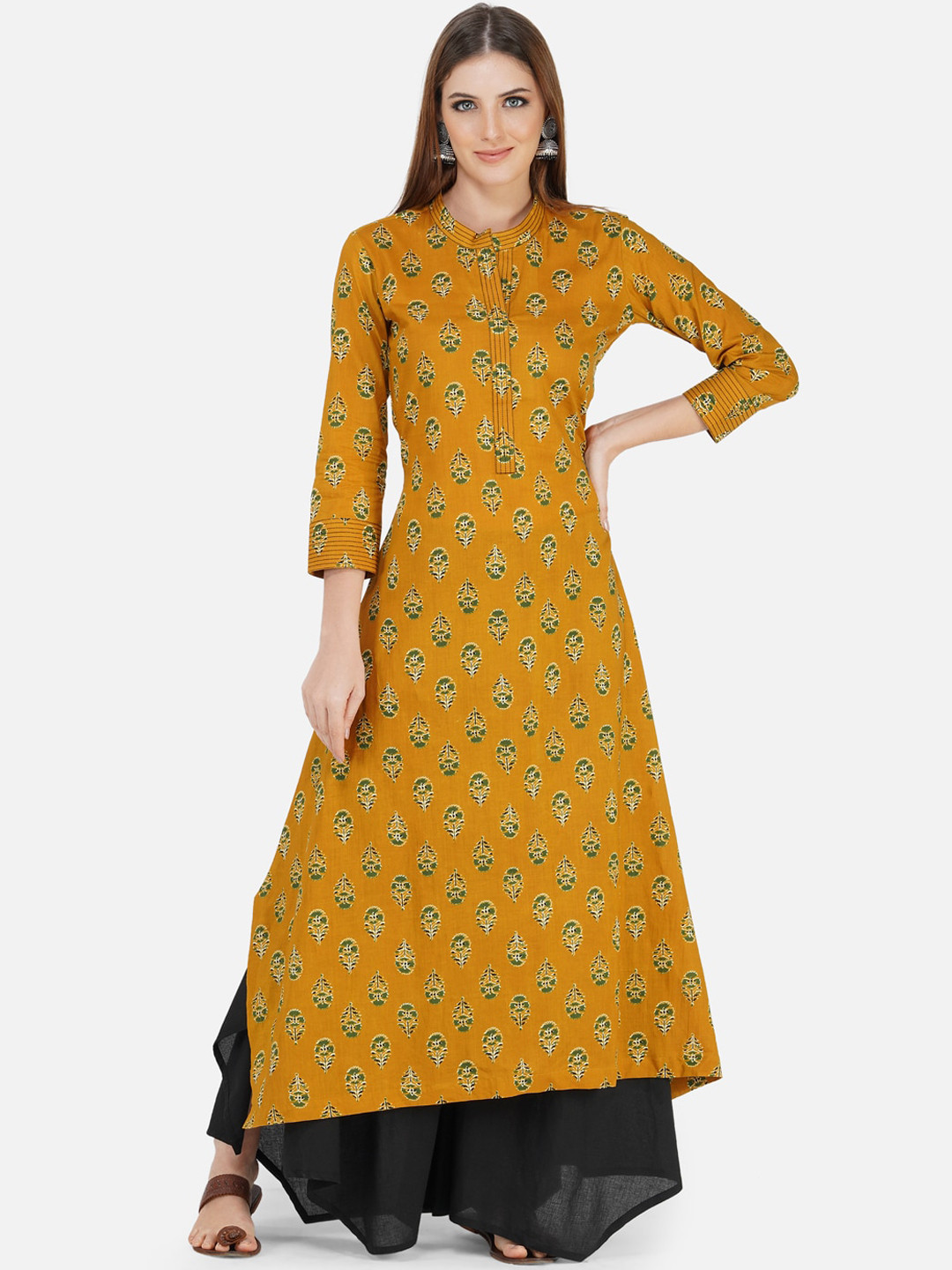 Buy FABNEST Women Multicoloured Printed High Slit Pure Cotton Kurti