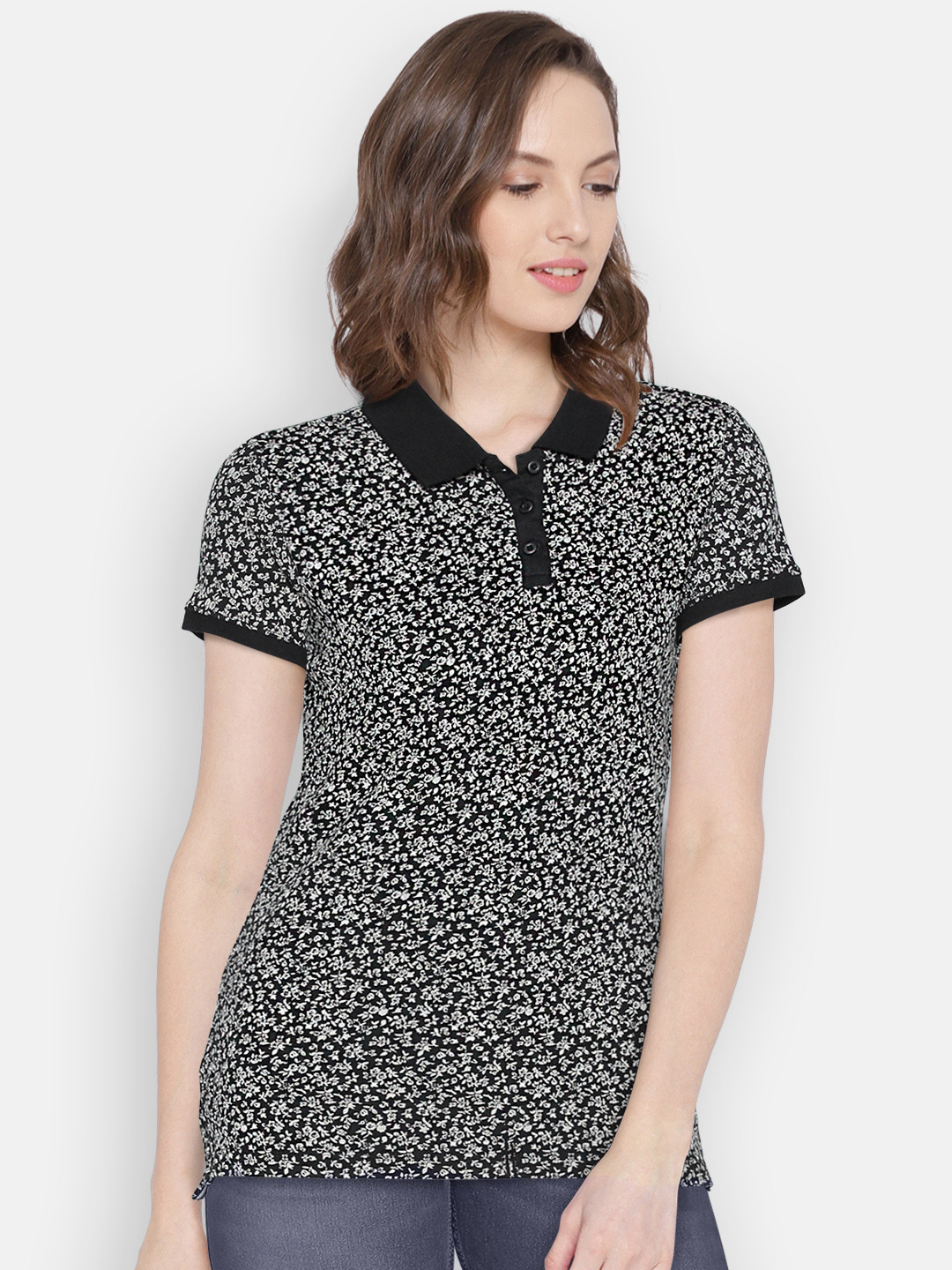 Buy U.S. Polo Assn. Women Women Black & White Printed Polo T Shirt Tshirts for Women 1754515