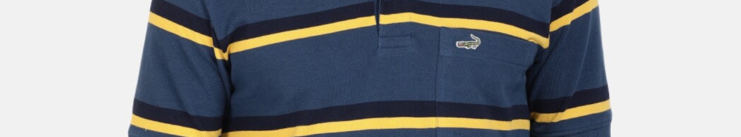 Buy Crocodile Men Blue & Yellow Striped Polo Collar Cotton Slim Fit T ...