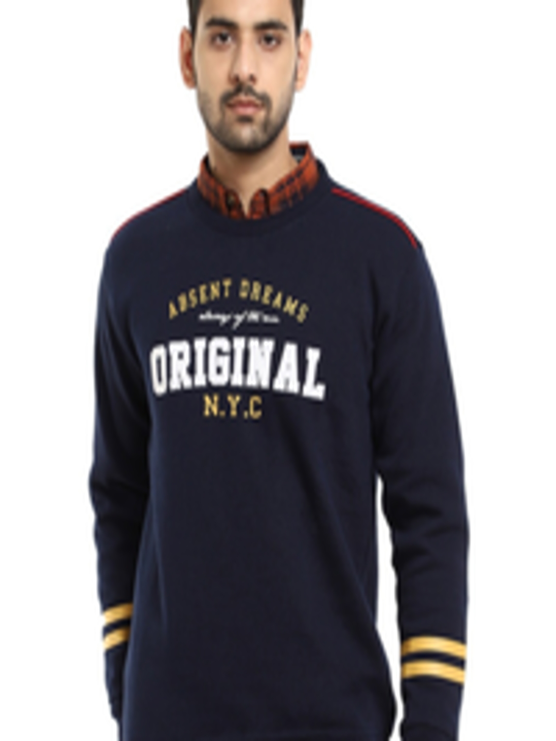 Buy V Mart Men Navy Blue & White Cotton Printed Pullover - Sweaters for ...