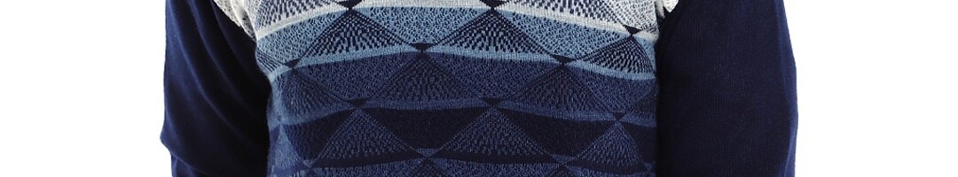 Buy V Mart Men Navy Blue & White Printed Pullover - Sweaters for Men ...