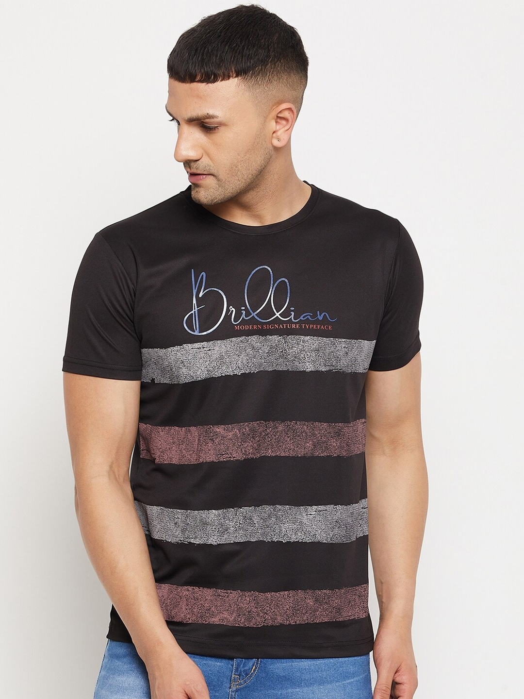 Buy Parcel Yard Men Black & Grey Striped T Shirt - Tshirts for Men ...