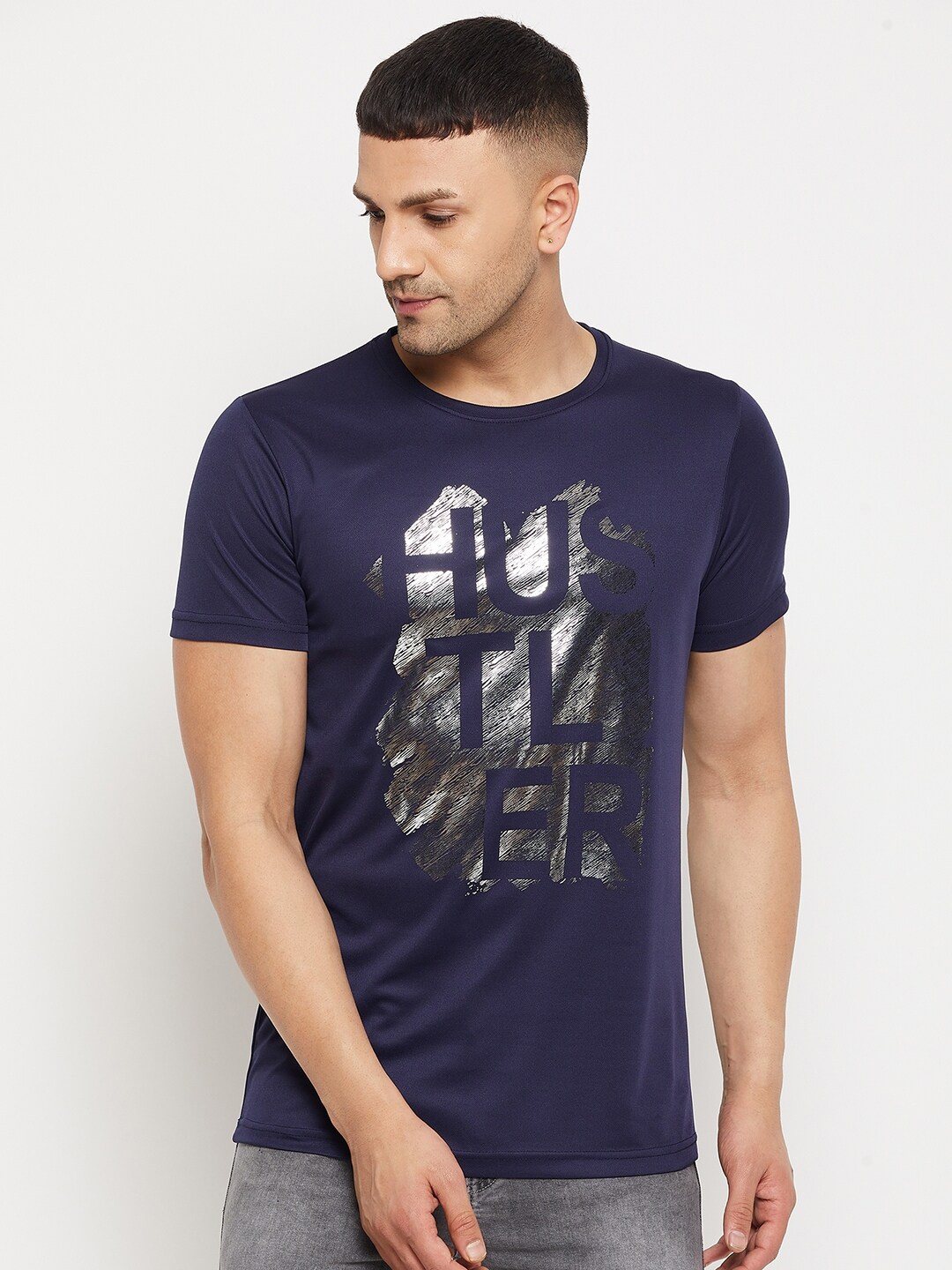 Buy Parcel Yard Men Navy Blue Typography Printed T Shirt - Tshirts for ...