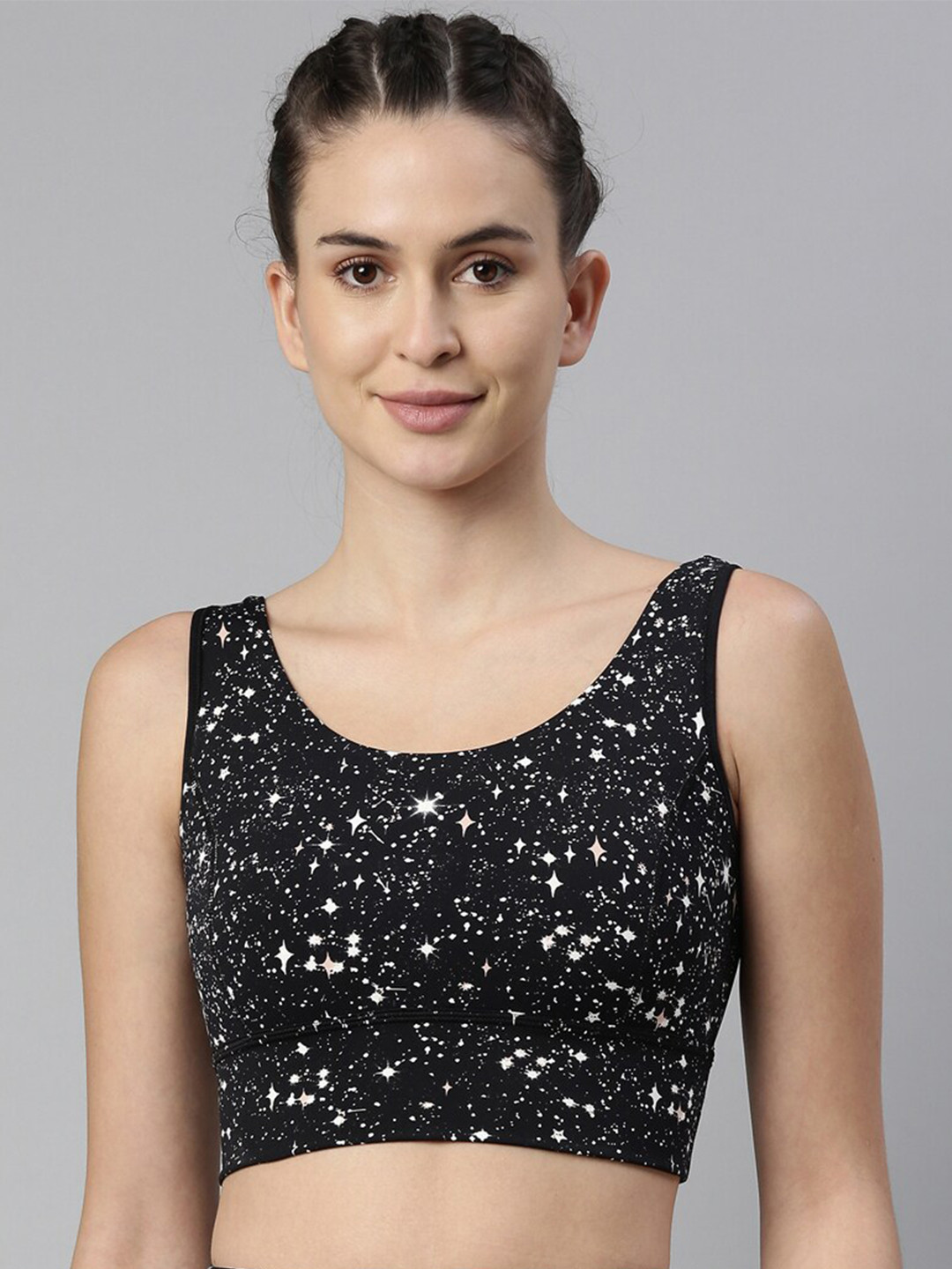 Buy Enamor Black & White Graphic Rapid Dry Sports Bra Bra for Women