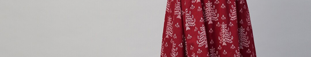 Buy FASHOR Maroon Ethnic Motifs Cotton Midi Dress - Dresses for Women ...
