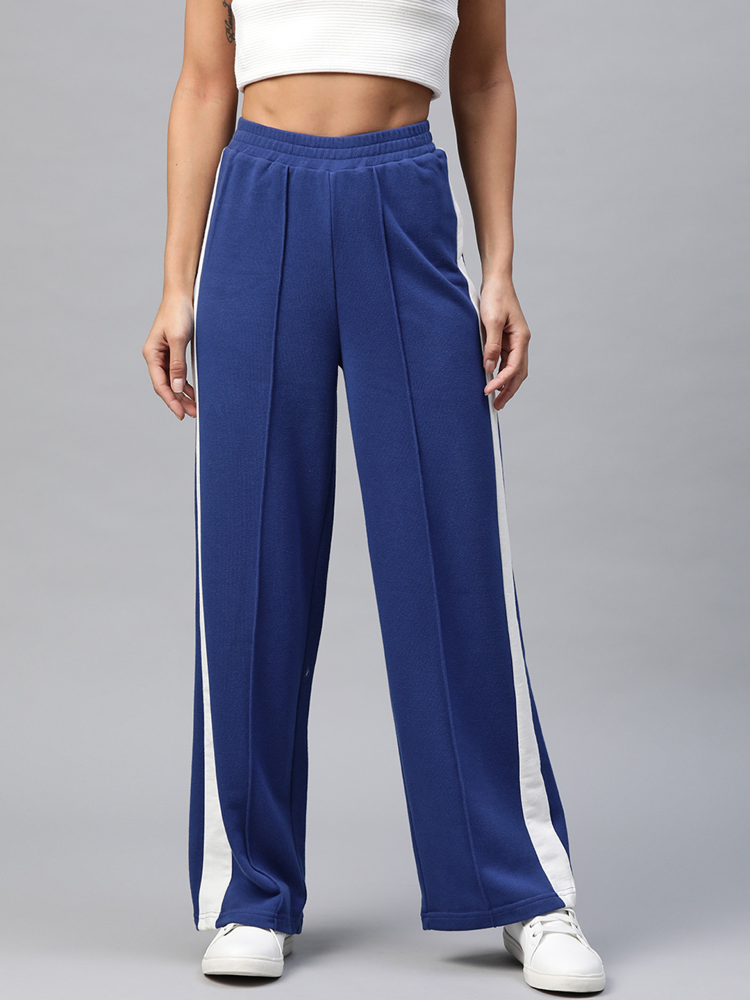 Buy Laabha Women Blue & White Track Pants Track Pants for Women