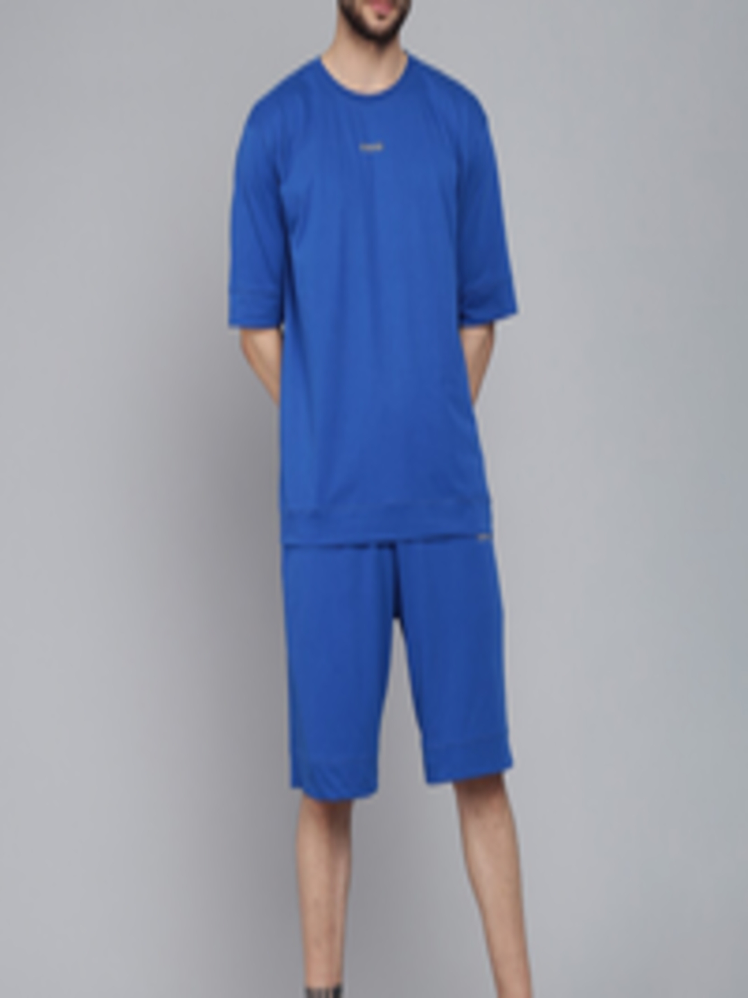 Buy GRIFFEL Men Blue Solid Loose Fit Pure Cotton T Shirt Short Co Ords ...