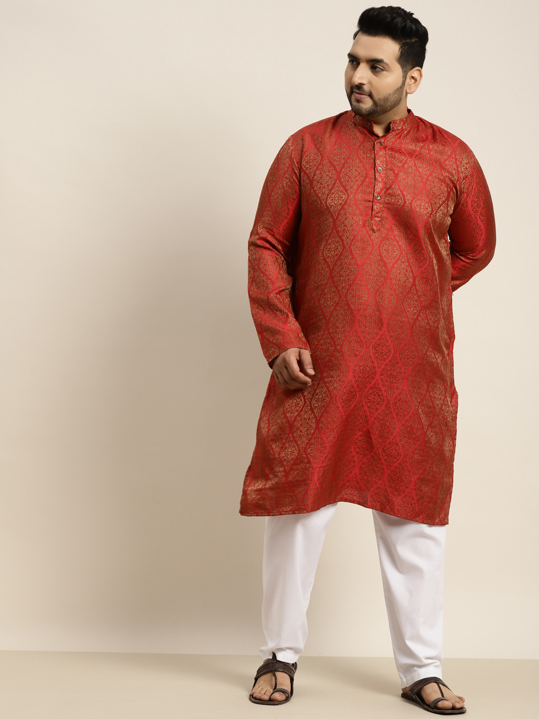 Sojanya Men's Jacquard Silk Long Kurta - Traditional Indian Wear Since 1958