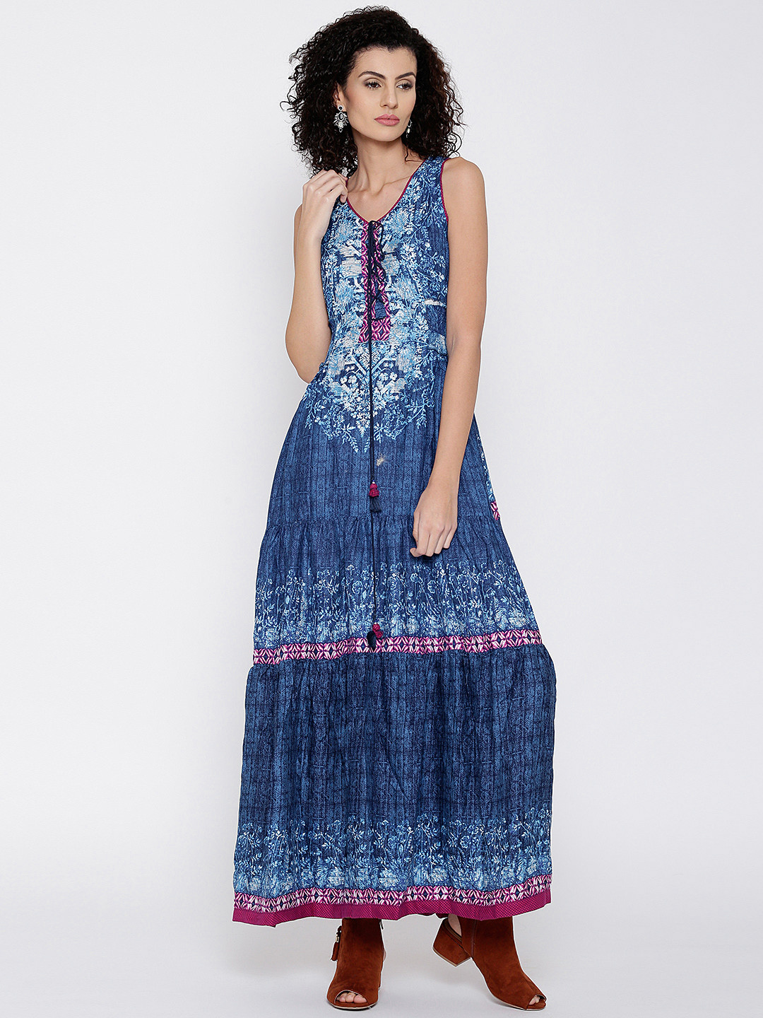 Buy Biba Women Blue Printed Maxi Dress Dresses for Women 1755653 Myntra