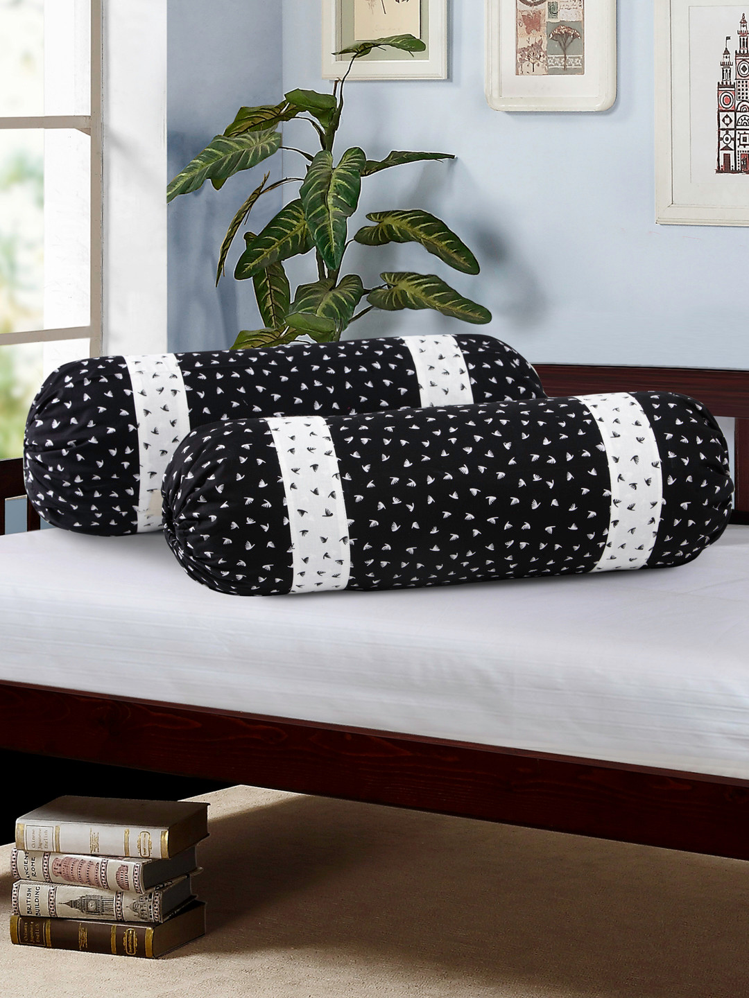 Buy SWAYAM Black Set Of 2 Printed 30" X 15" Cylindrical Bolster Covers