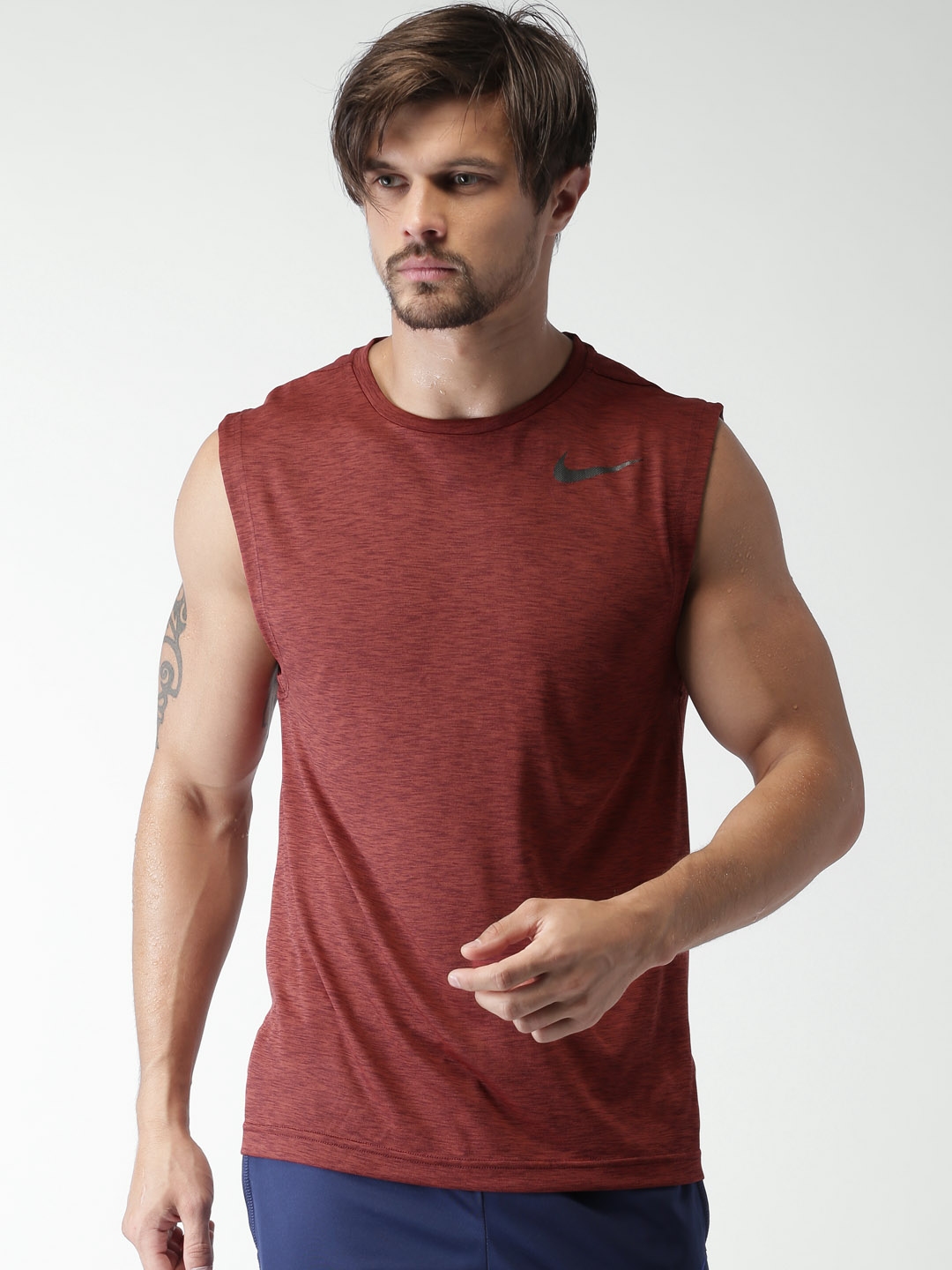 Buy Nike Men Brick Red Solid Round Neck AS M NK BRT MUSCLE DriFIT T ...