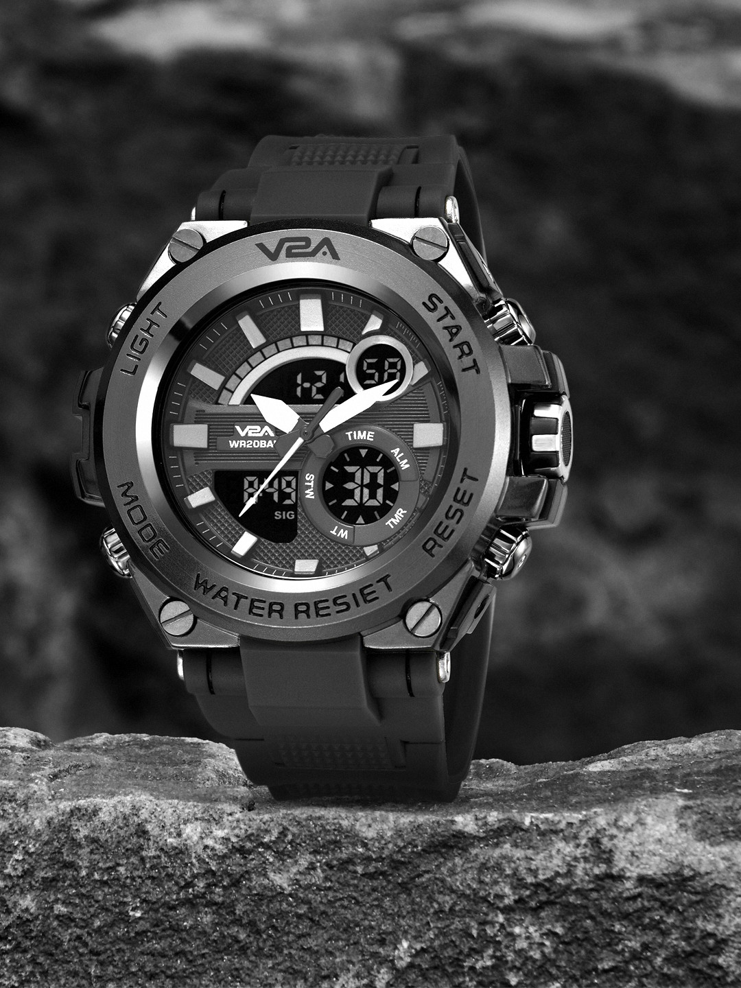 Buy V2A Men Grey Dial & Black Textured Straps Analogue And Digital Multi Function Watch V2A CS