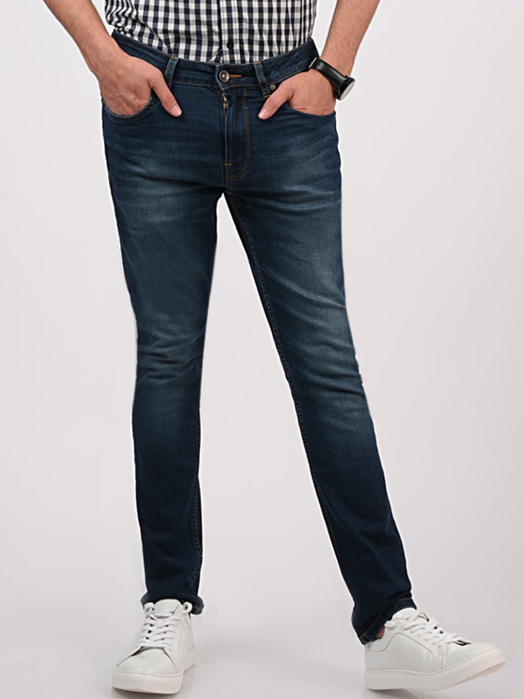 Buy MERCHANT MARINE Men Navy Blue Slim Fit Light Fade Jeans - Jeans for ...