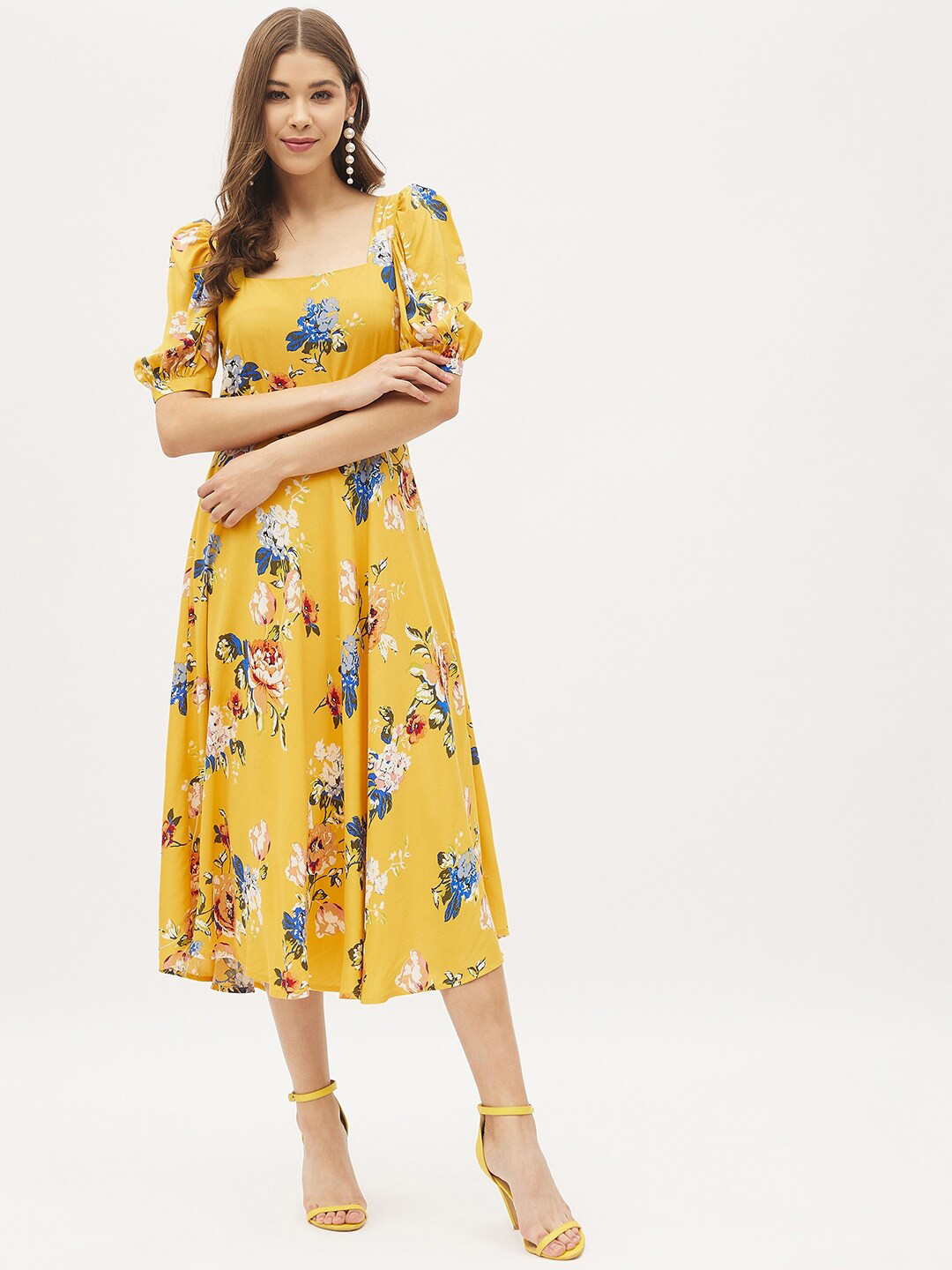 Buy Harpa Mustard Yellow Floral Midi Dress - Dresses for Women 17566726 ...