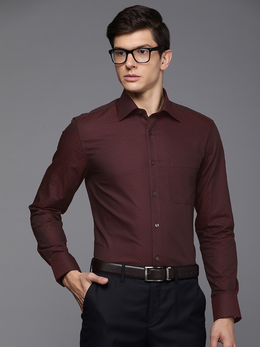 Buy Louis Philippe Men Red Classic Printed Pure Cotton Formal Shirt ...