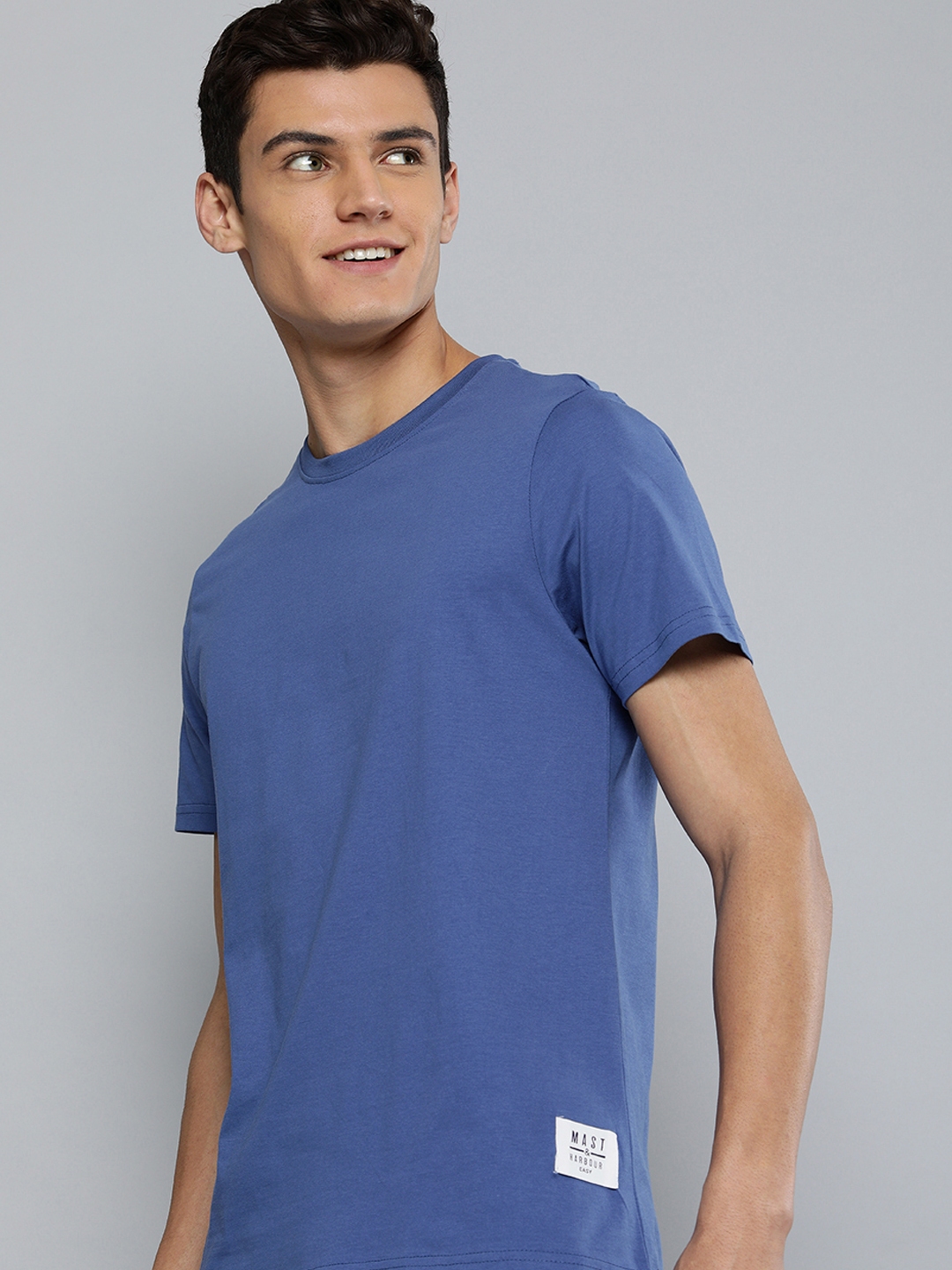 Buy M&H Easy Men Blue Solid Pure Cotton T Shirt - Tshirts for Men ...