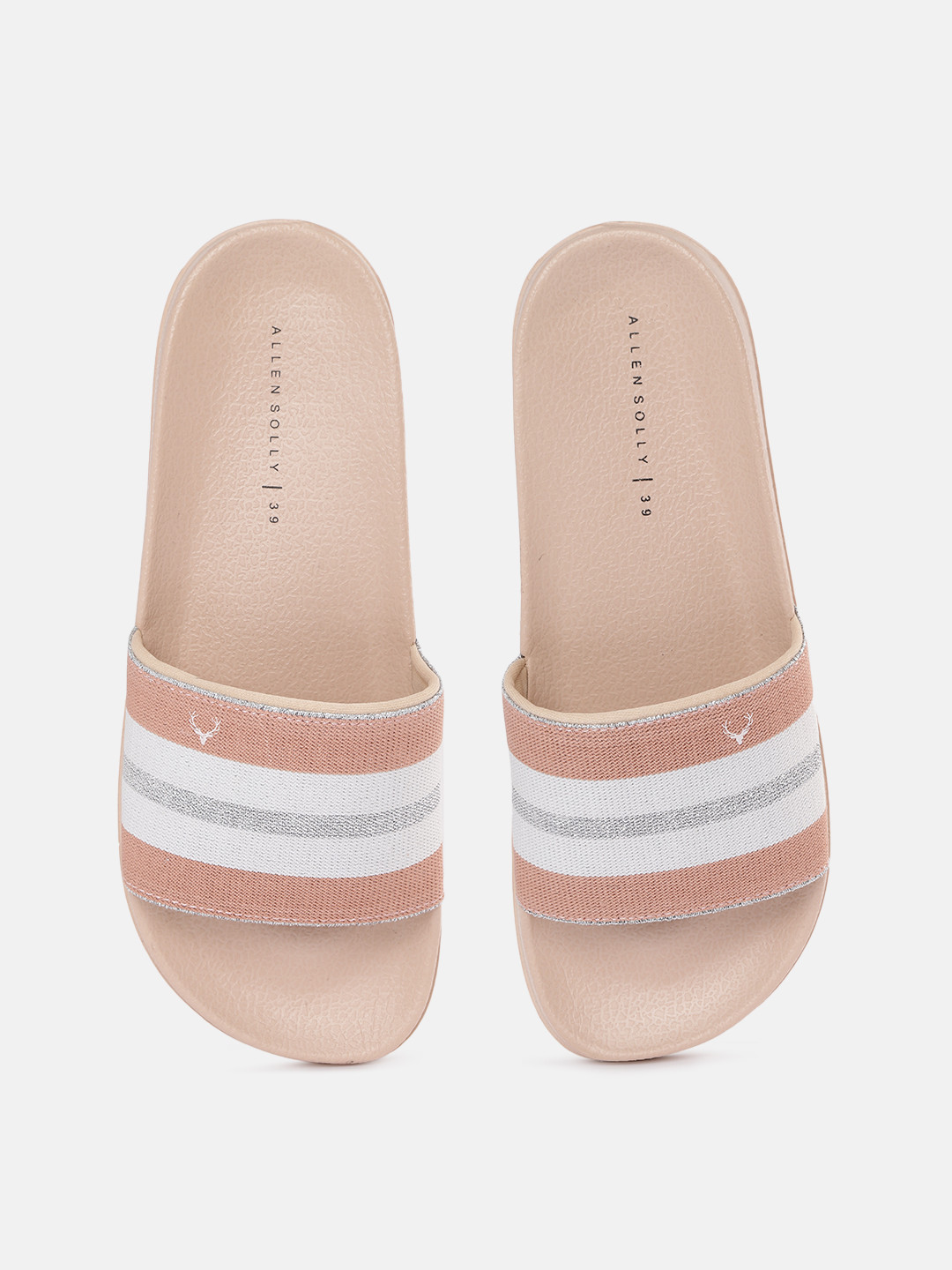 Buy Allen Solly Women White & Peach Coloured Striped Sliders - Flip Flops for Women 17570924 