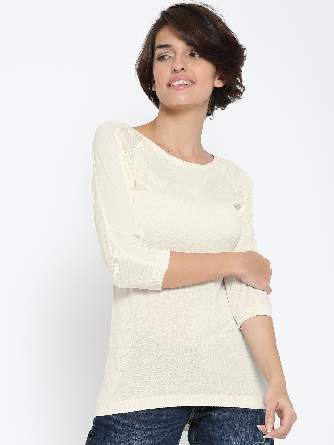 Buy United Colors Of Women Cream Coloured Semi Sheer Top