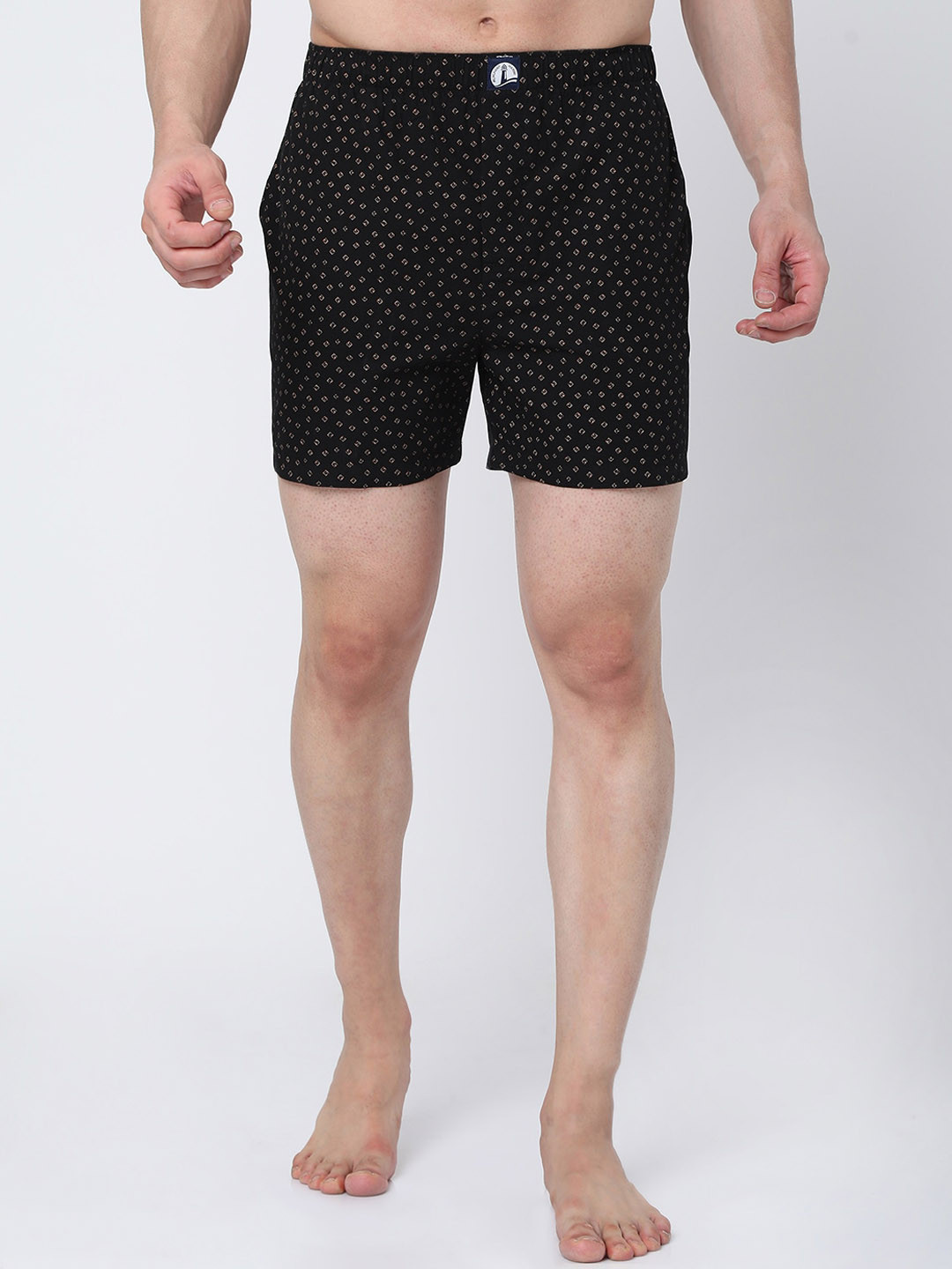 Buy MERCHANT MARINE Men Black & Beige Printed Pure Cotton Boxers