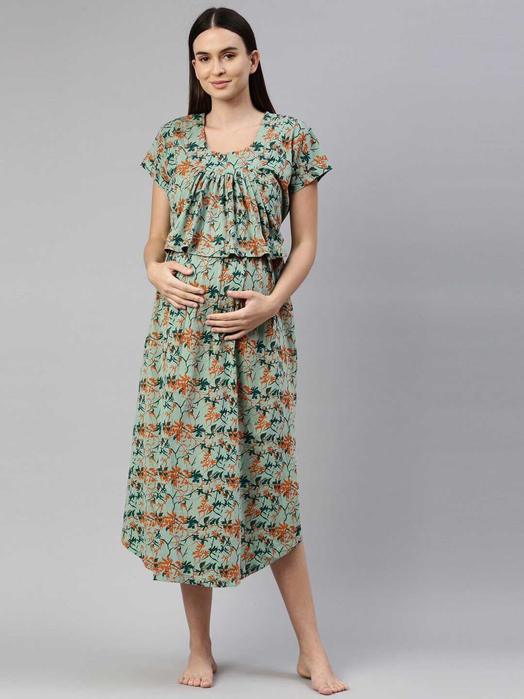 Buy GOLDSTROMS Green Floral Maternity Blouson Midi Dress Dresses for