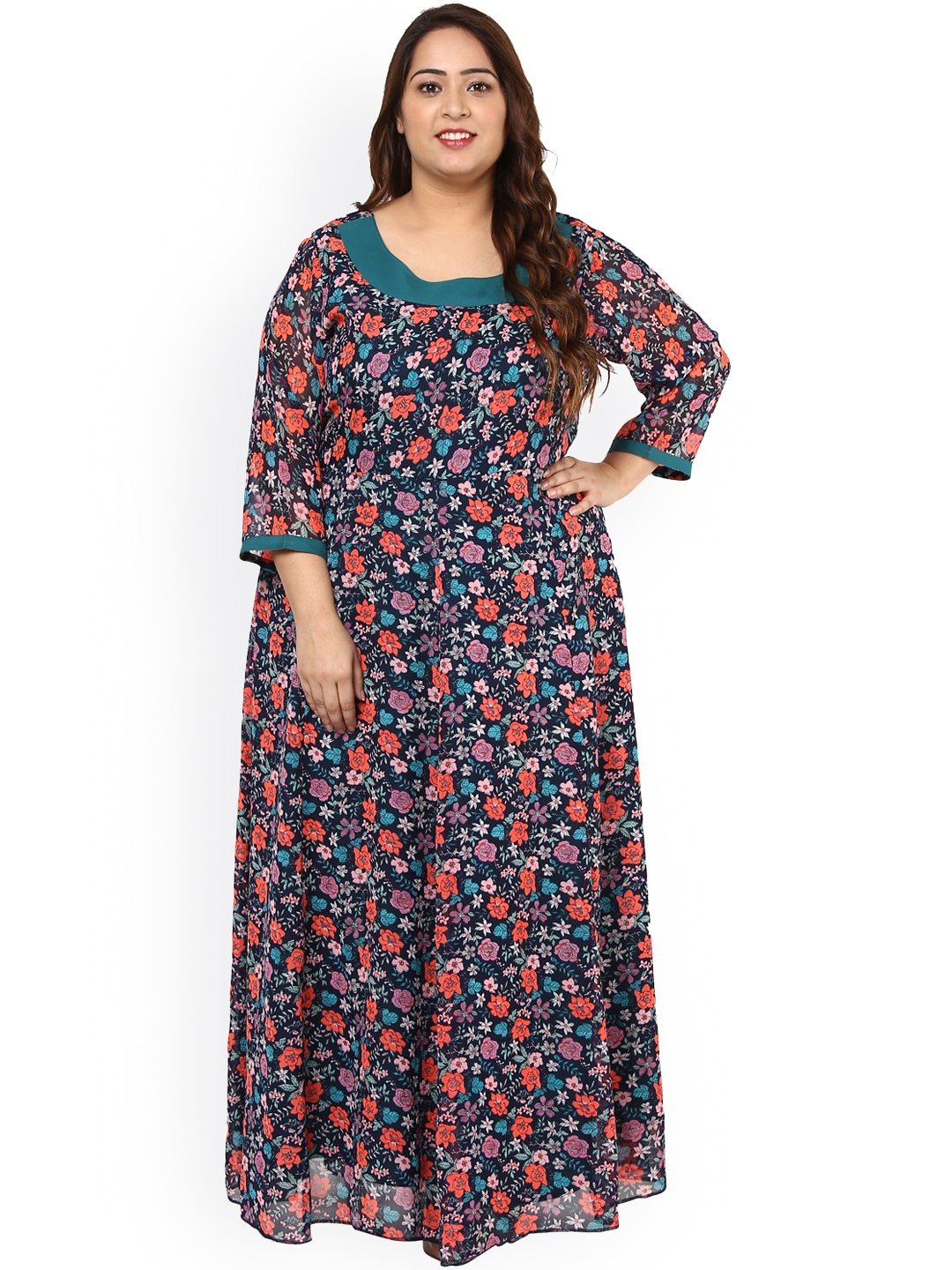 Buy Pluss Women Navy Blue Printed Maxi Dress Dresses For Women 1757692 Myntra 2924