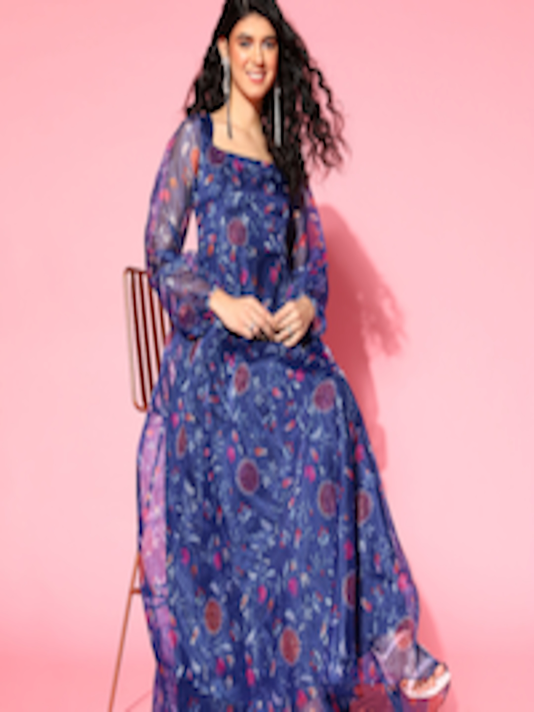 Buy Sangria Women Elegant Blue Floral Gowns For Days - Ethnic Dresses ...