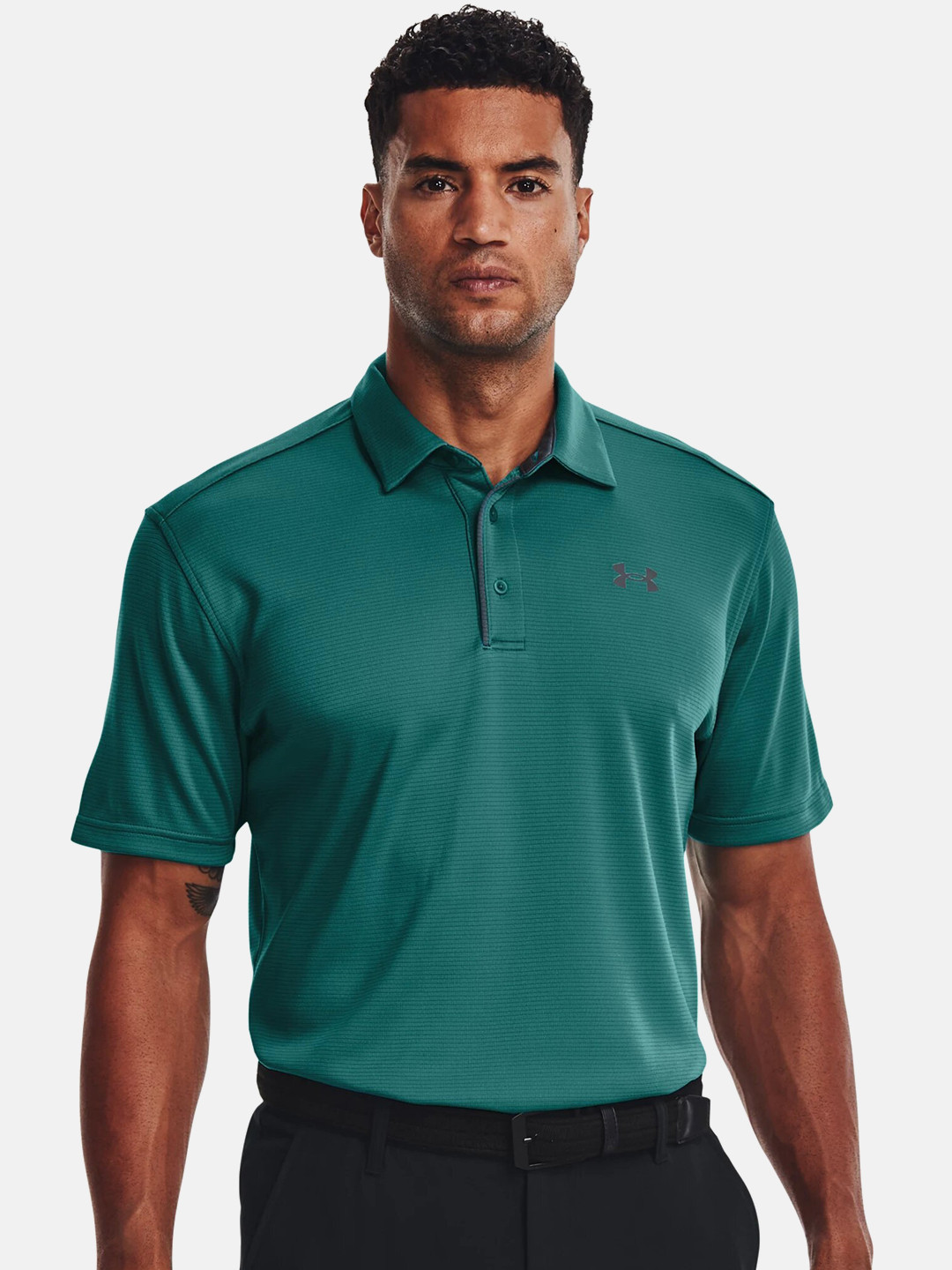Buy UNDER ARMOUR Men Teal Green Self Design Polo Collar Loose T Shirt