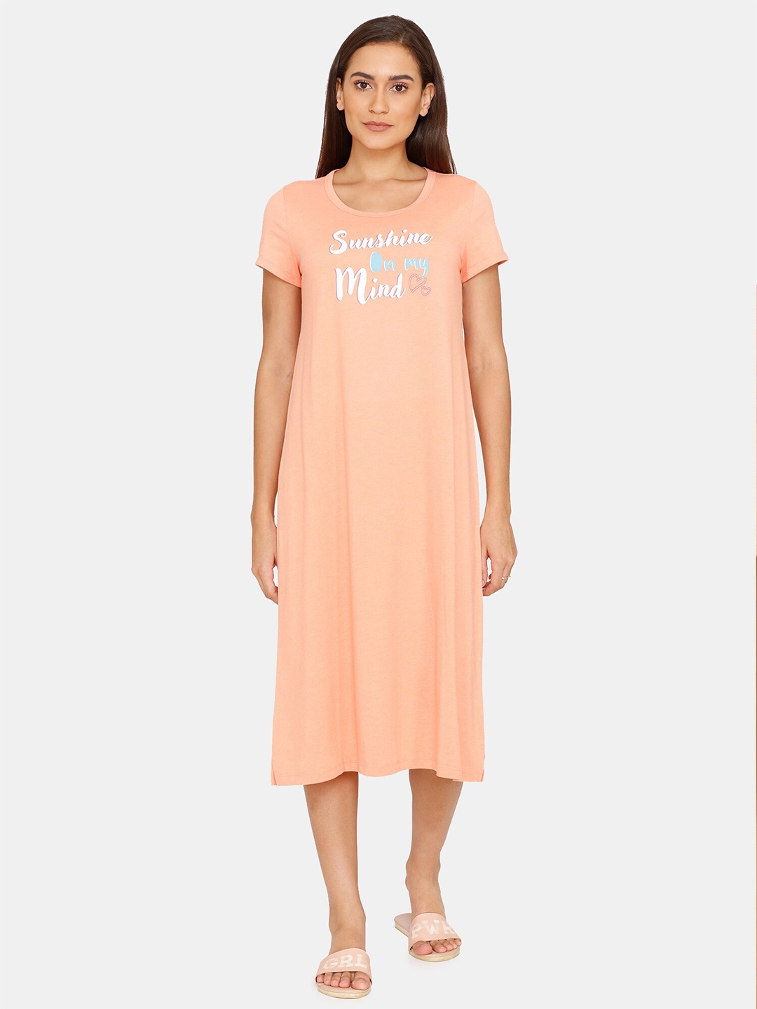 Buy Rosaline By Zivame Orange Printed Nightdress - Nightdress for Women ...