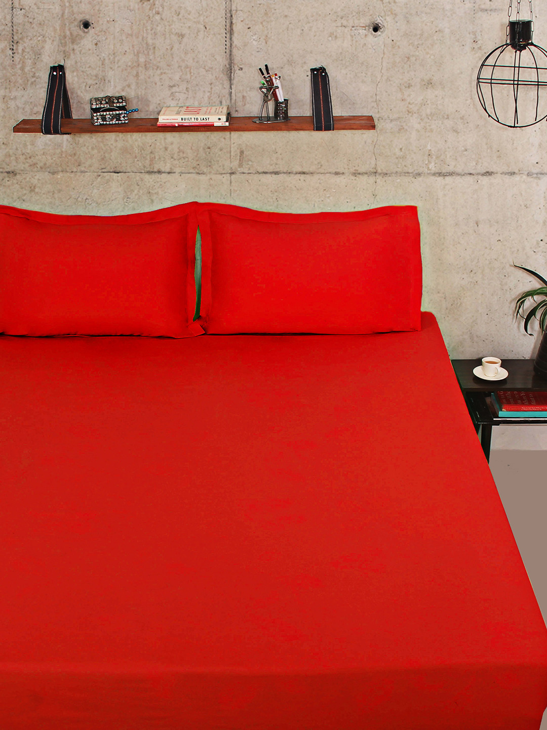 Buy Portico New York Red Cotton 144 TC Double Bedsheet With 2 Pillow