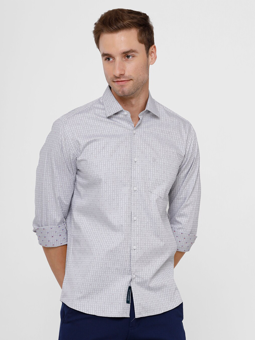 Men's Grey Comfort Striped Casual Shirt