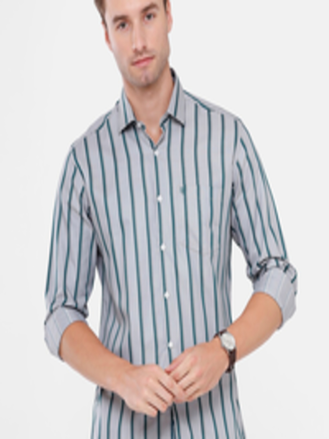 Buy Linen Club Men Green Striped Pure Cotton Casual Shirt - Shirts for ...