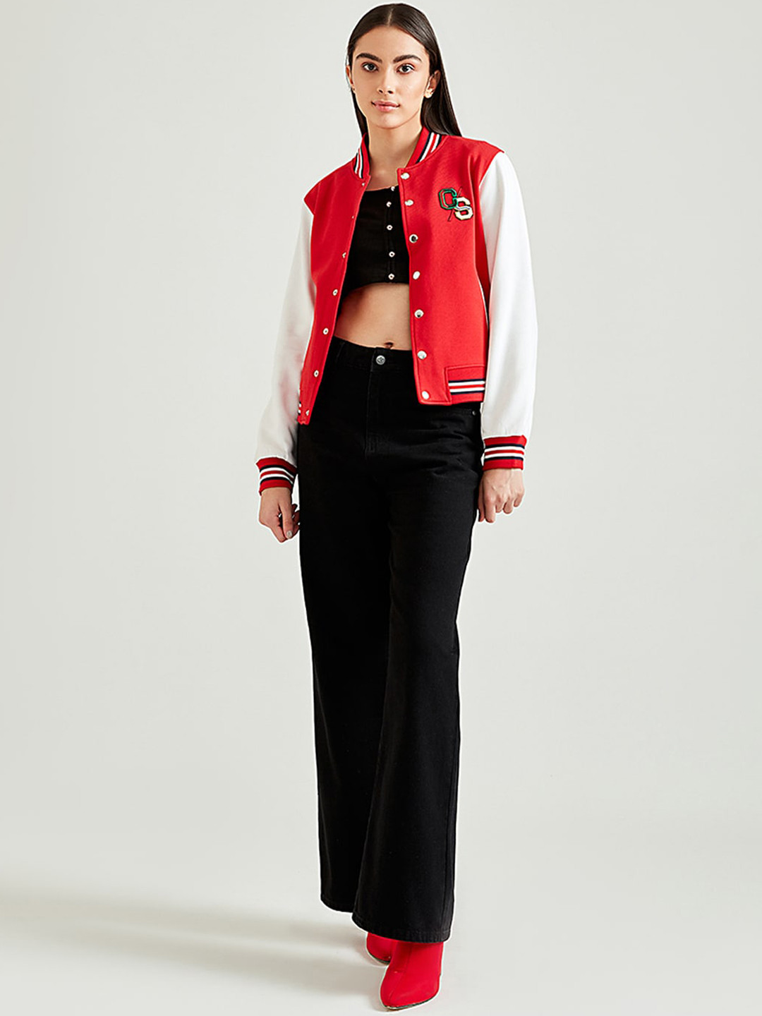 Buy COVER STORY Women Red Crop Tailored Jacket With Patchwork Jackets
