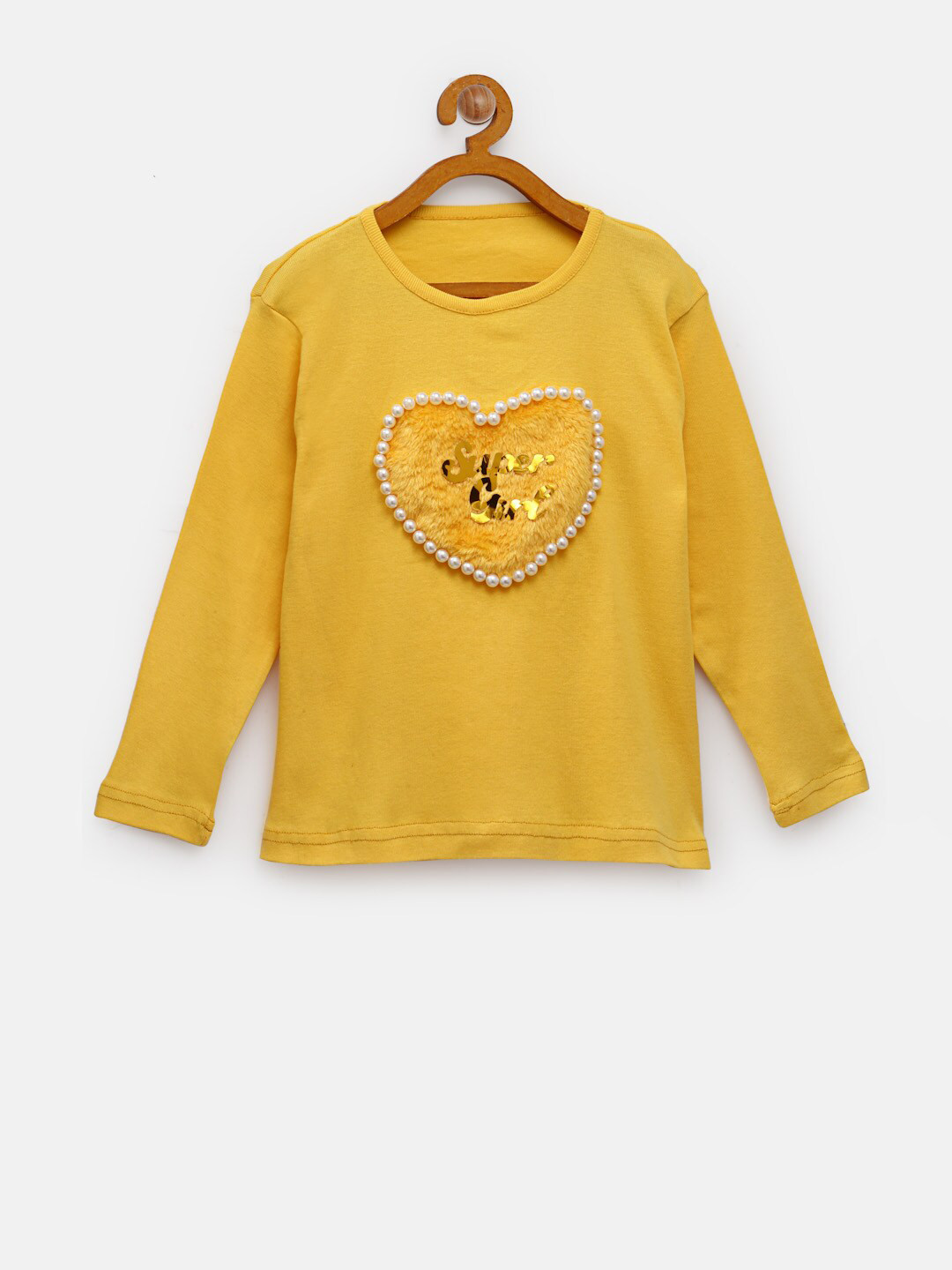 Buy NYNSH PlusS Kids Girls Yellow Applique Cotton T Shirt Tshirts for