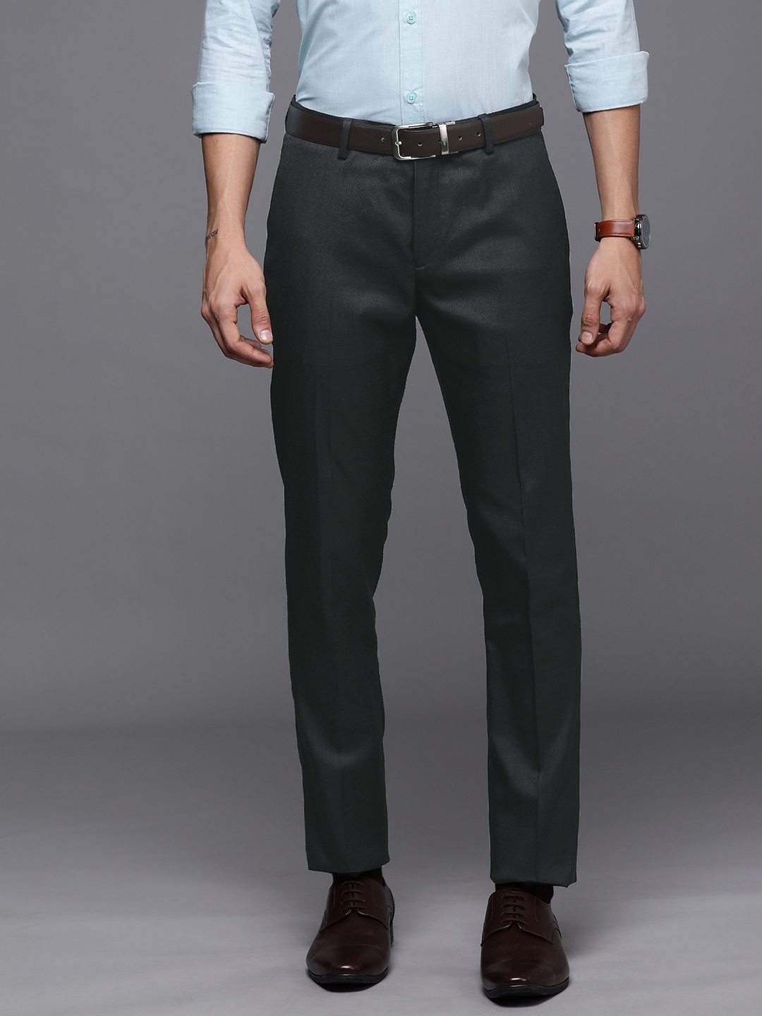 Buy SUITLTD Men Black Solid Smart Slim Fit Trousers - Trousers for Men ...