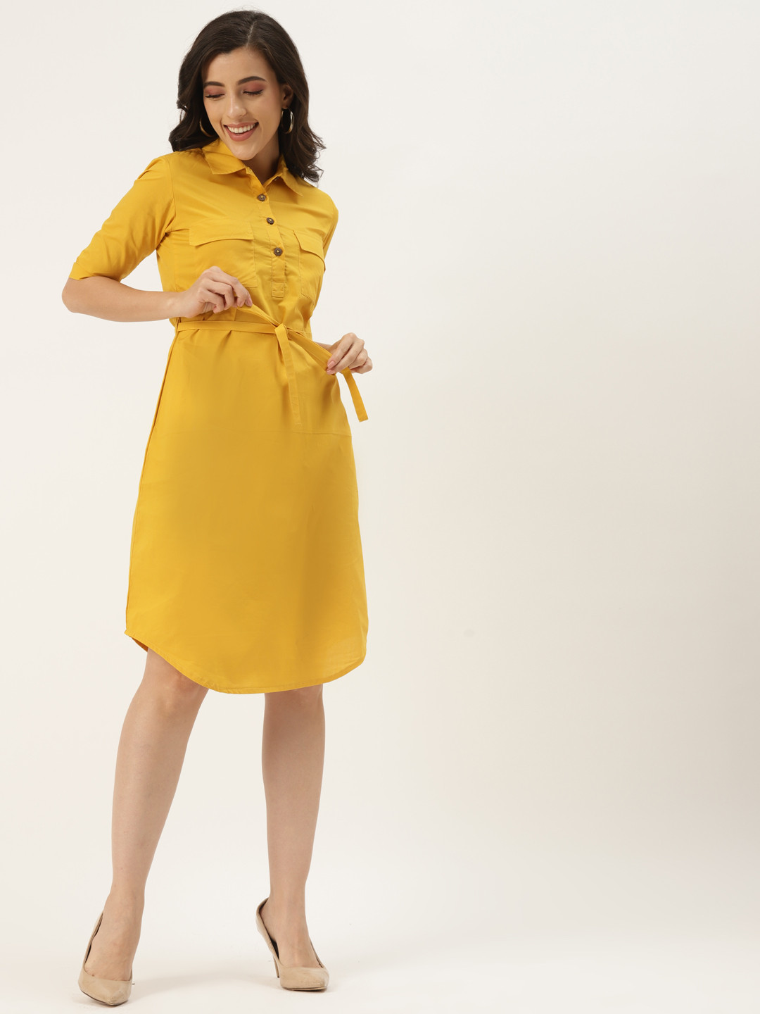 Buy BRINNS Mustard Yellow A Line Dress Dresses for Women 17592162