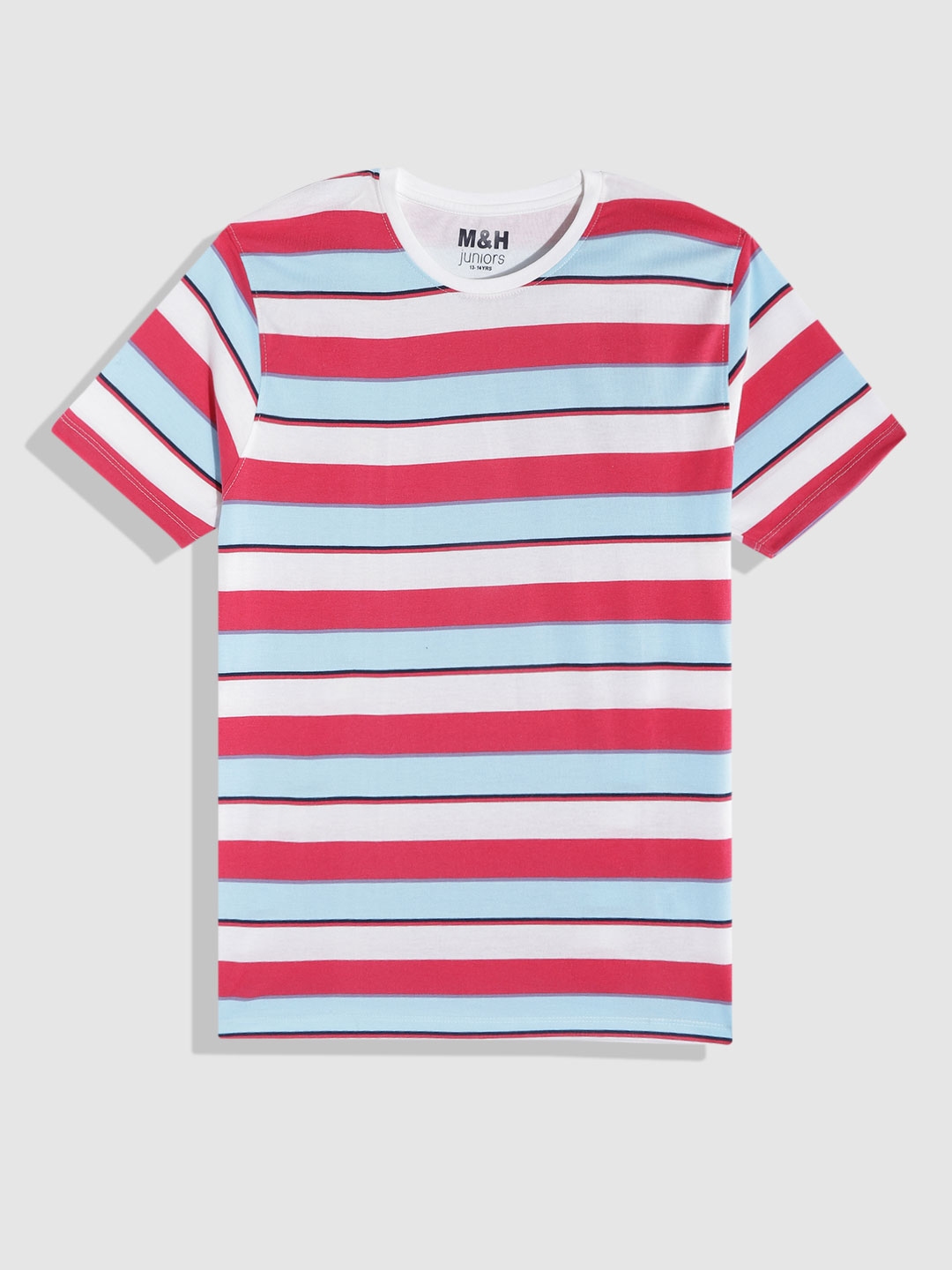 Buy M&H Juniors Boys White & Pink Striped T Shirt Tshirts for Boys
