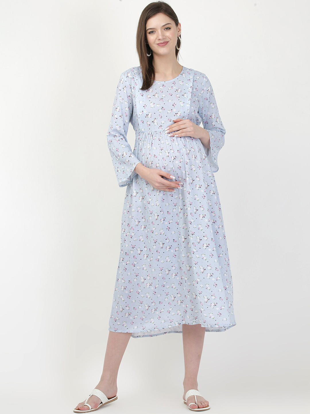 Buy MYLO ESSENTIALS Blue Floral Maternity & Nursing Maxi Dress