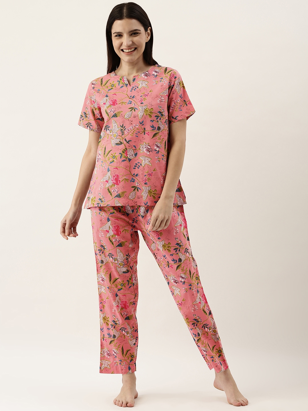 Buy SANSKRUTIHOMES Women Rose Pure Cotton Floral Print Pyjama Set ...