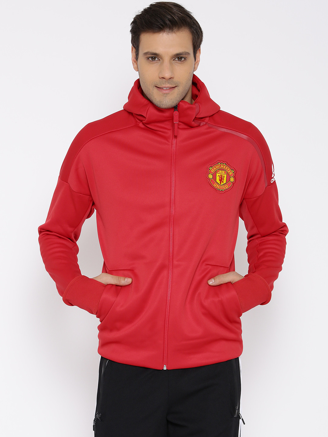 Buy Adidas Men Red Manchester United F.C Anthem ZNE H Hooded Sweatshirt Sweatshirts for Men