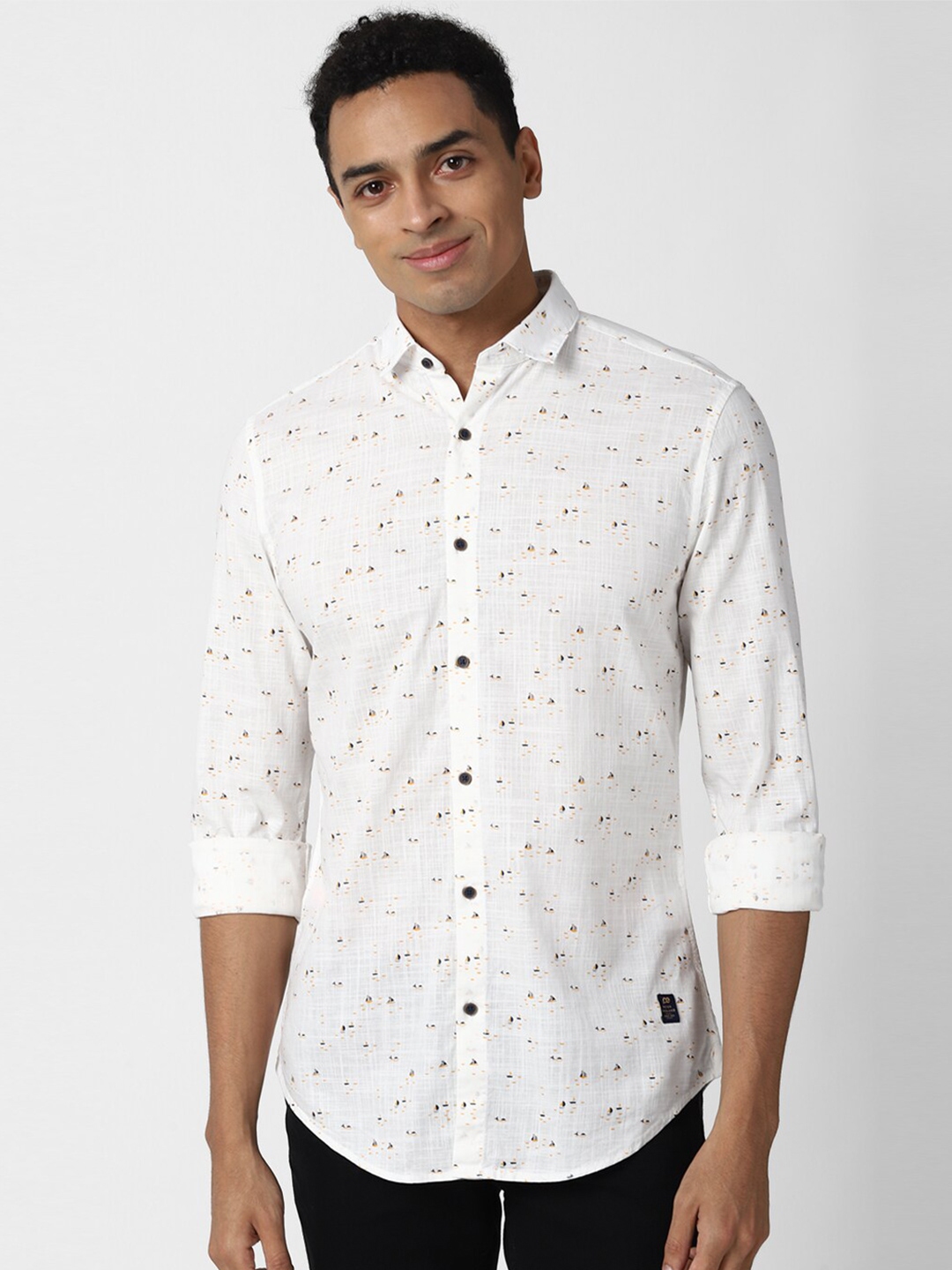Buy Peter England Casuals Men White Pure Cotton Slim Fit Printed Casual ...