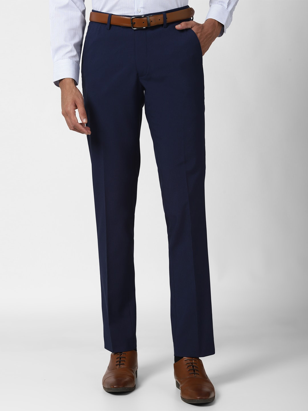 Buy Peter England Men Navy Blue Slim Fit Trousers Trousers for Men