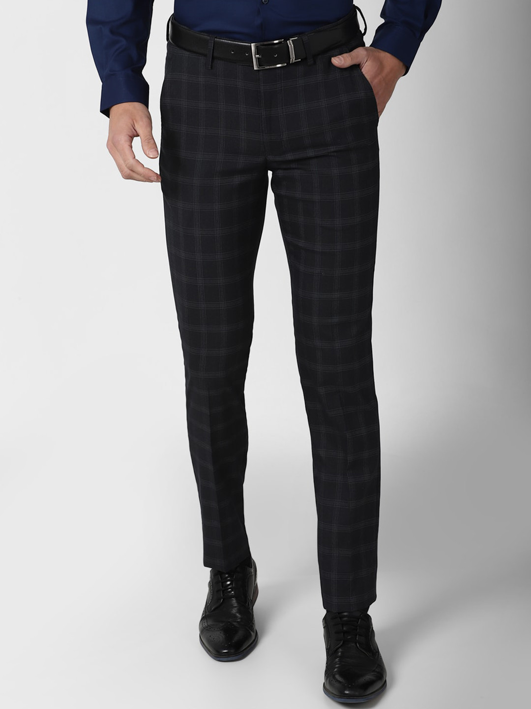 Buy Peter England Men Black Checked Slim Fit Trousers Trousers for