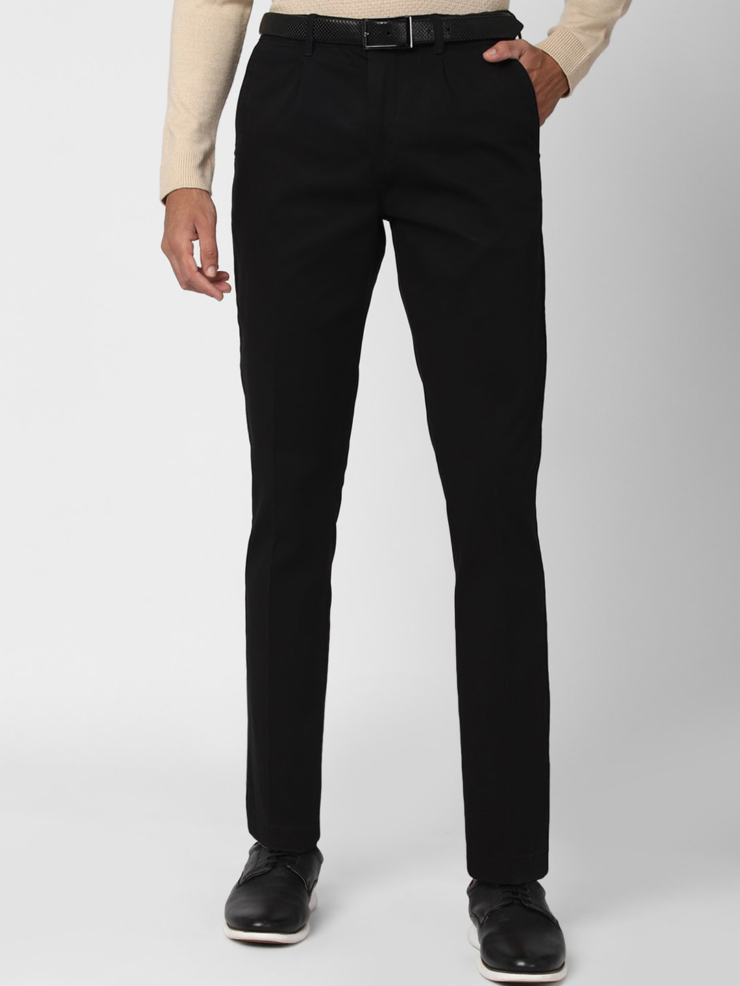 Buy Peter England Casuals Men Black Slim Fit Casual Trousers Trousers