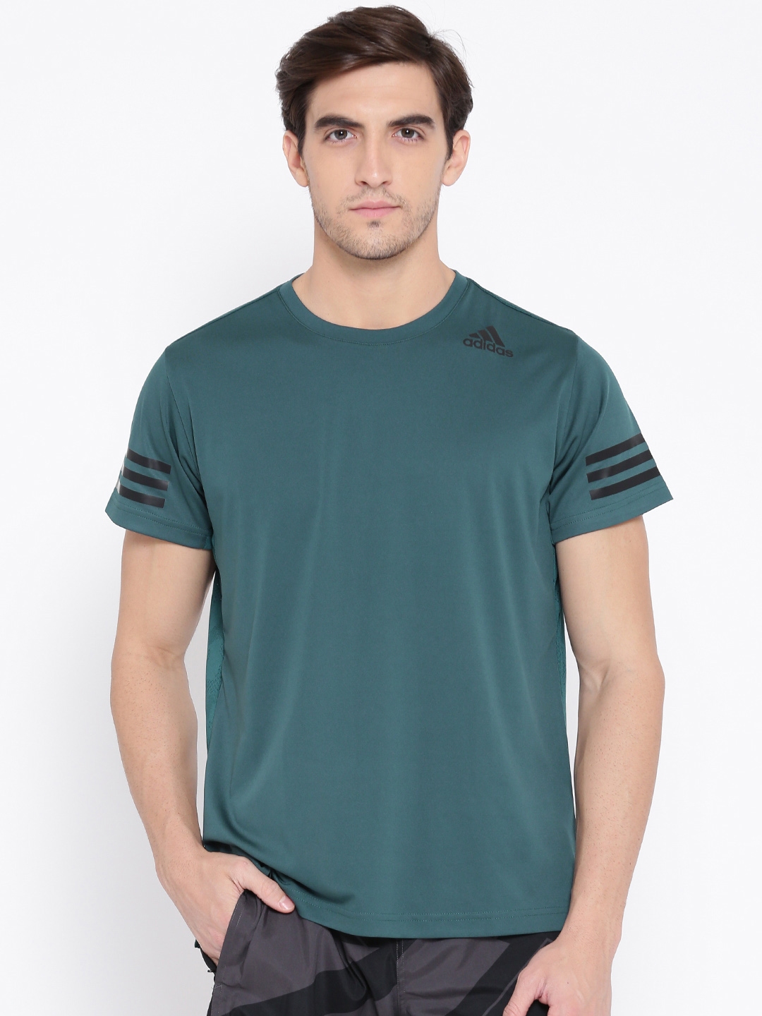 Buy ADIDAS Men Teal Green Climacool Solid Round Neck T Shirt - Tshirts ...