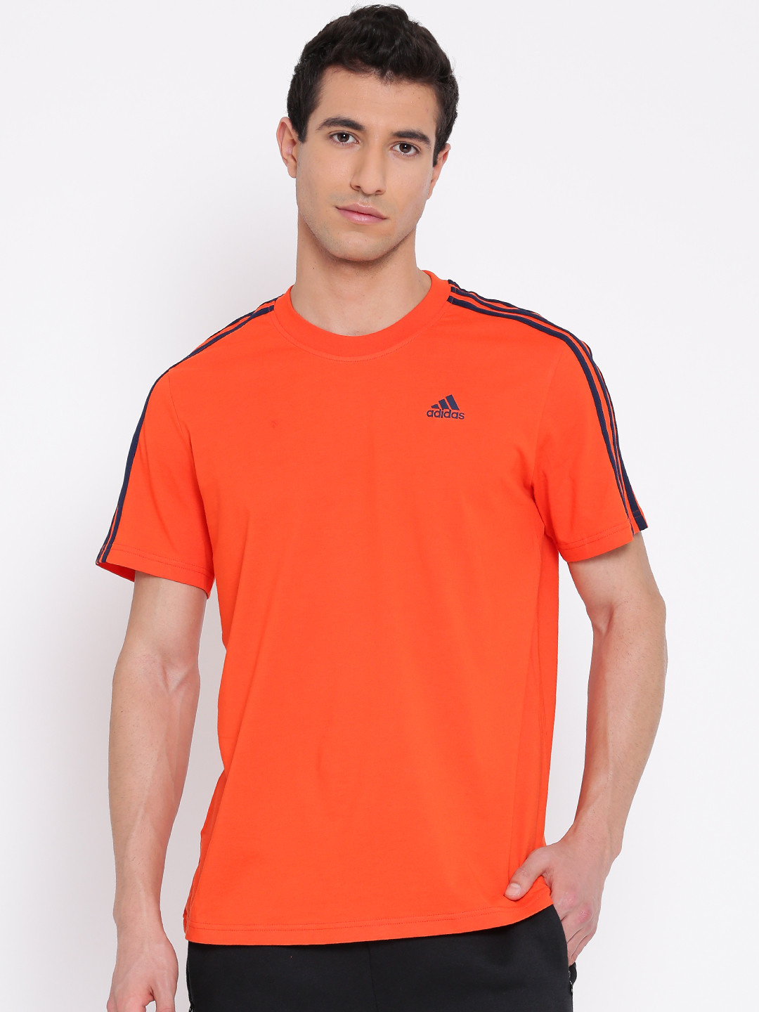 Buy ADIDAS Men Orange ESS 3S Solid Round Neck Pure Cotton T Shirt