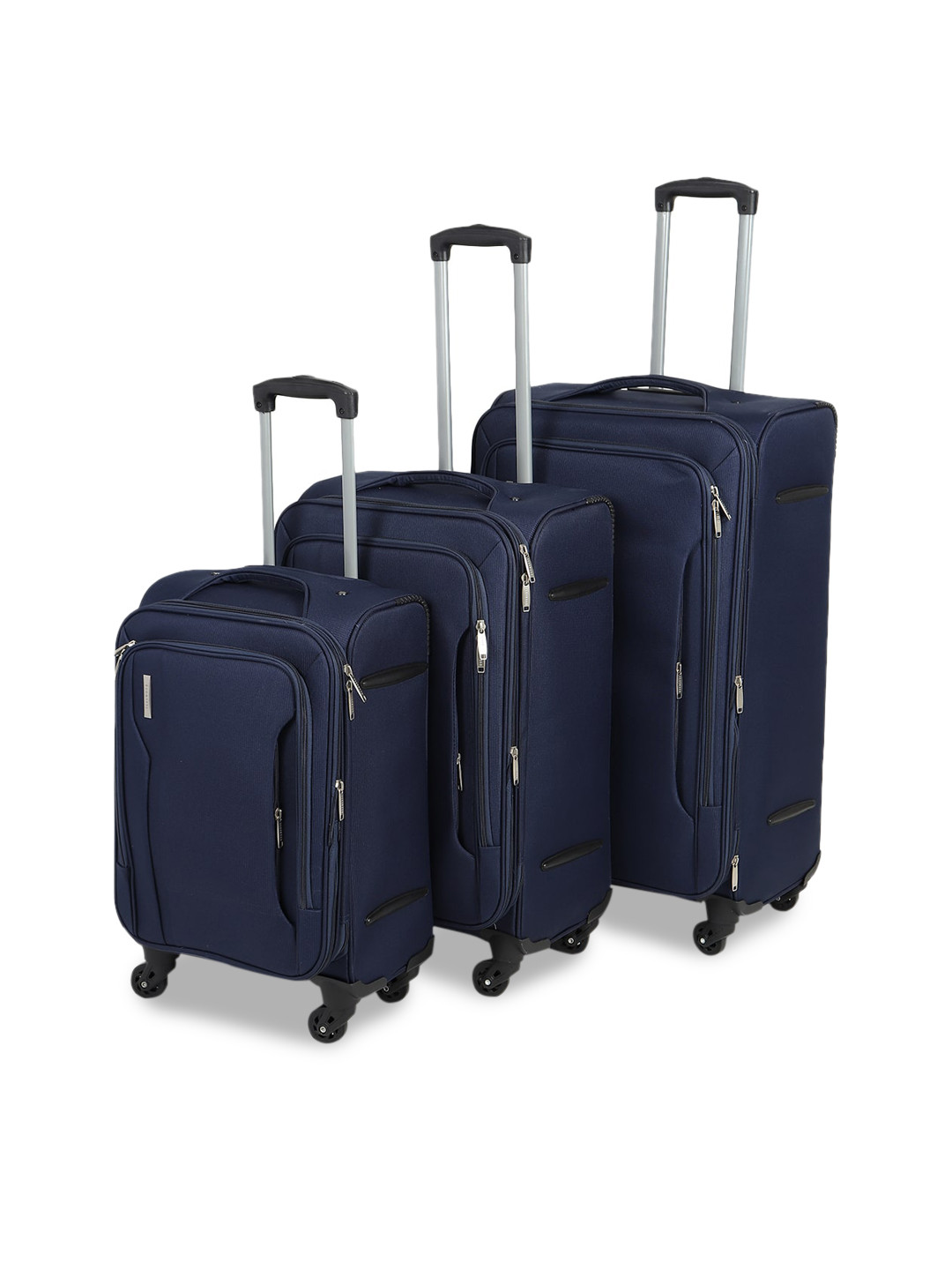 Buy Teakwood Leathers Set Of 3 Blue Solid Soft Sided Trolley Suitcases