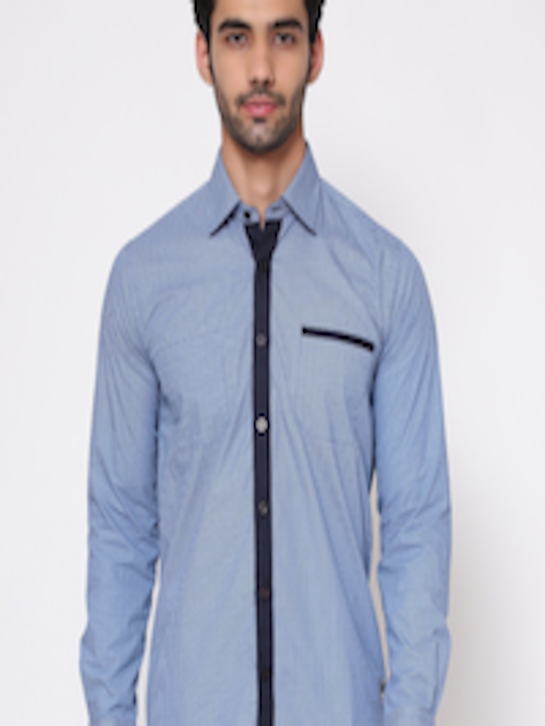 Buy SHIRT THEORY Men Blue Micro Checks Striped Casual Shirt - Shirts ...