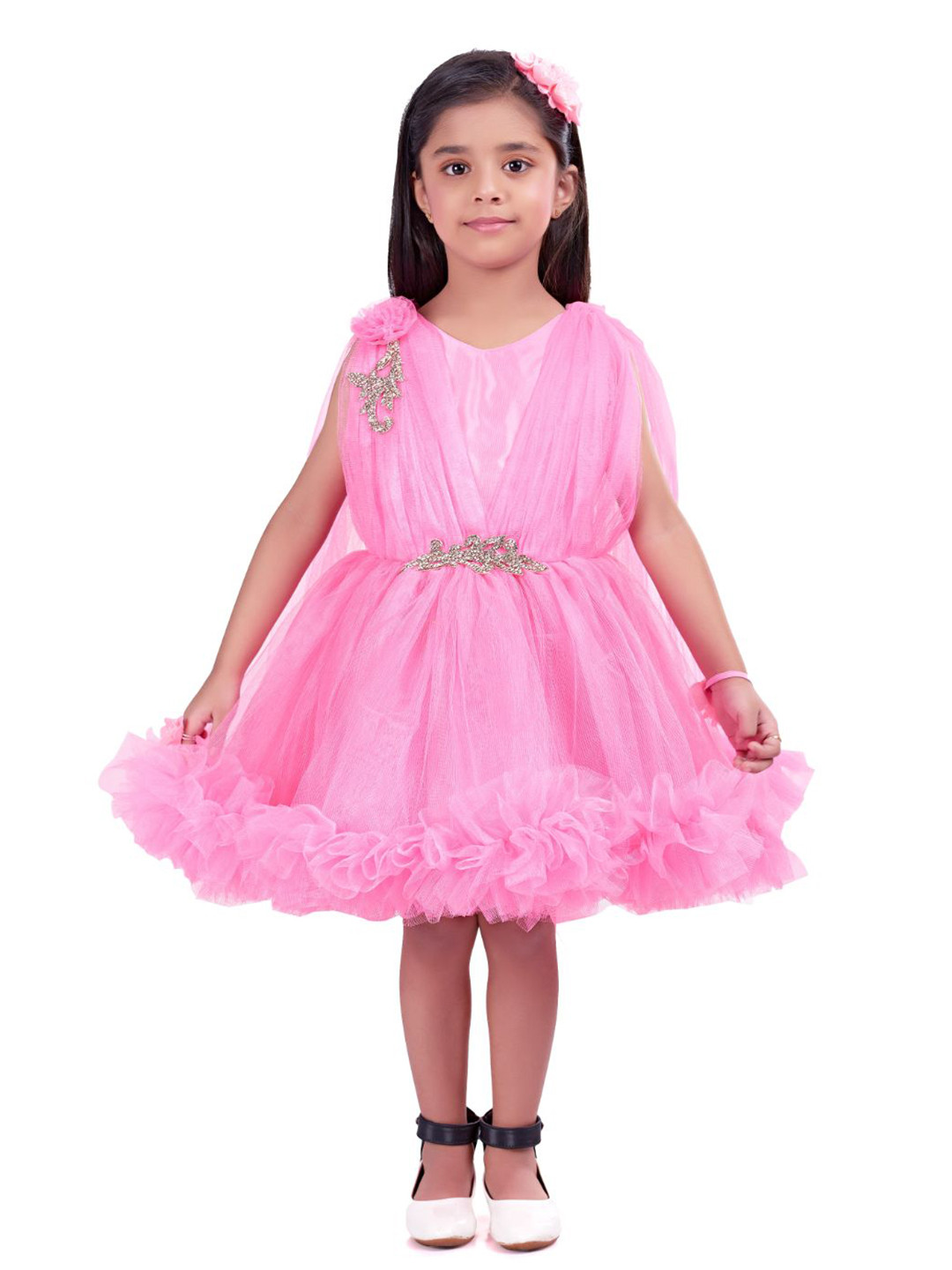 Girls White Pink Net Dress